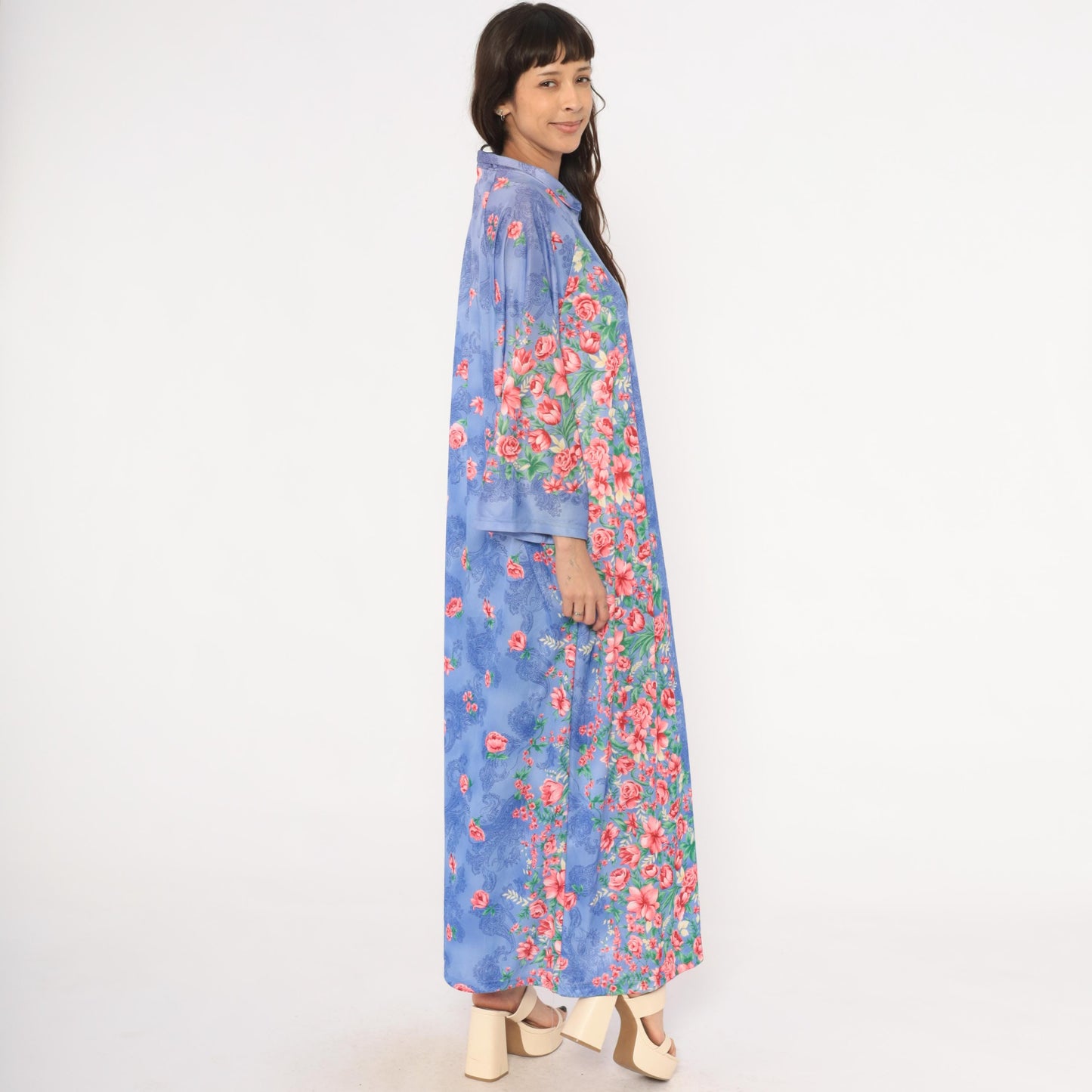 90s Anthony Richards Periwinkle Floral Kaftan Maxi Loungewear Plus Size XXL