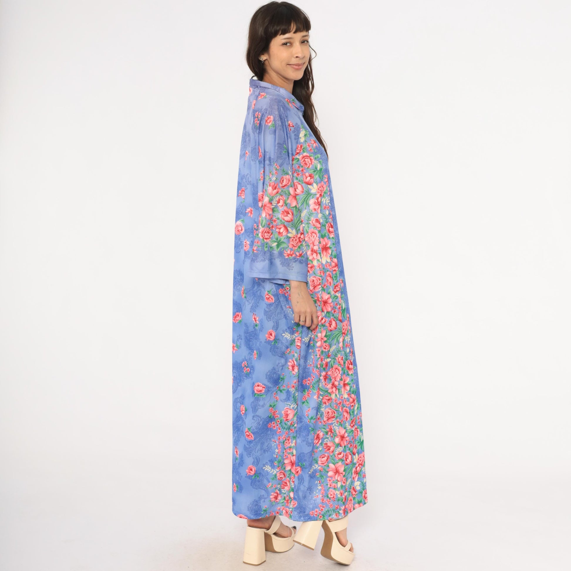 90s Anthony Richards Periwinkle Floral Kaftan Maxi Loungewear Plus Size XXL