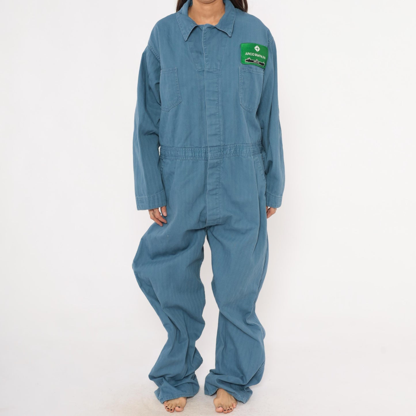 80s Ambassador Uniform Co. Blue Cotton Coveralls ARCO Marine Patch XXL