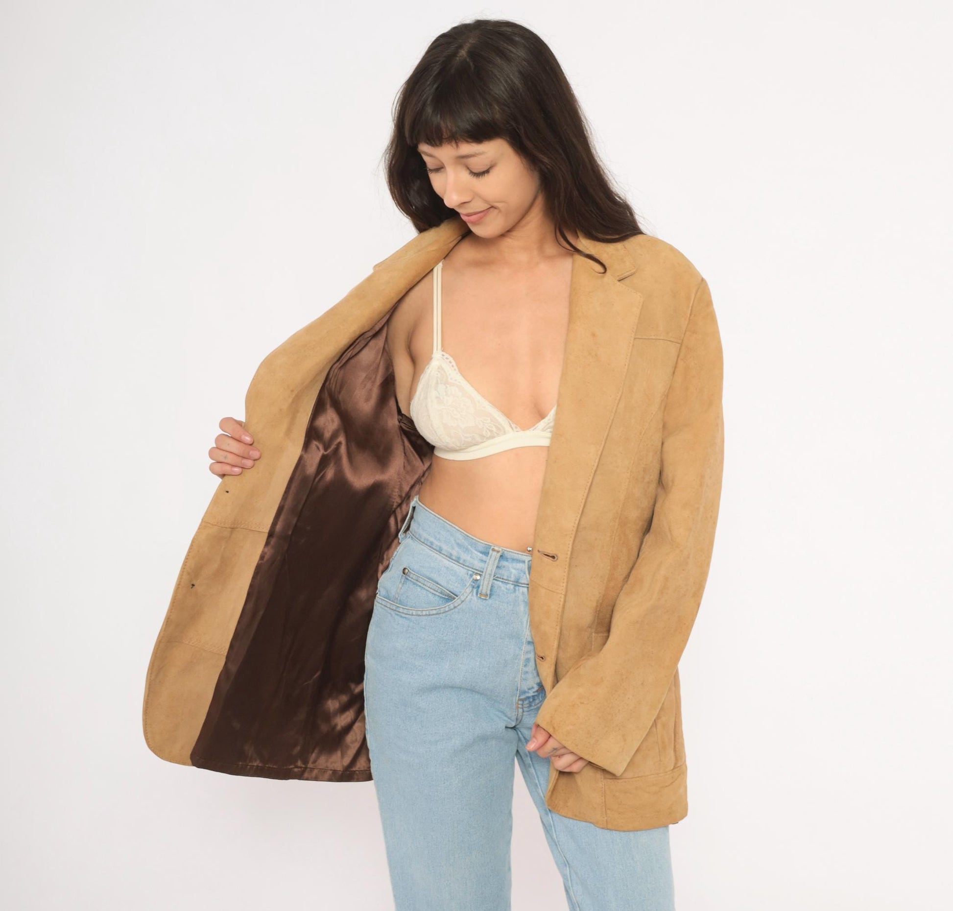 70s Reed Sportswear Suede Blazer Tan Notched Lapel Sport Coat Small S