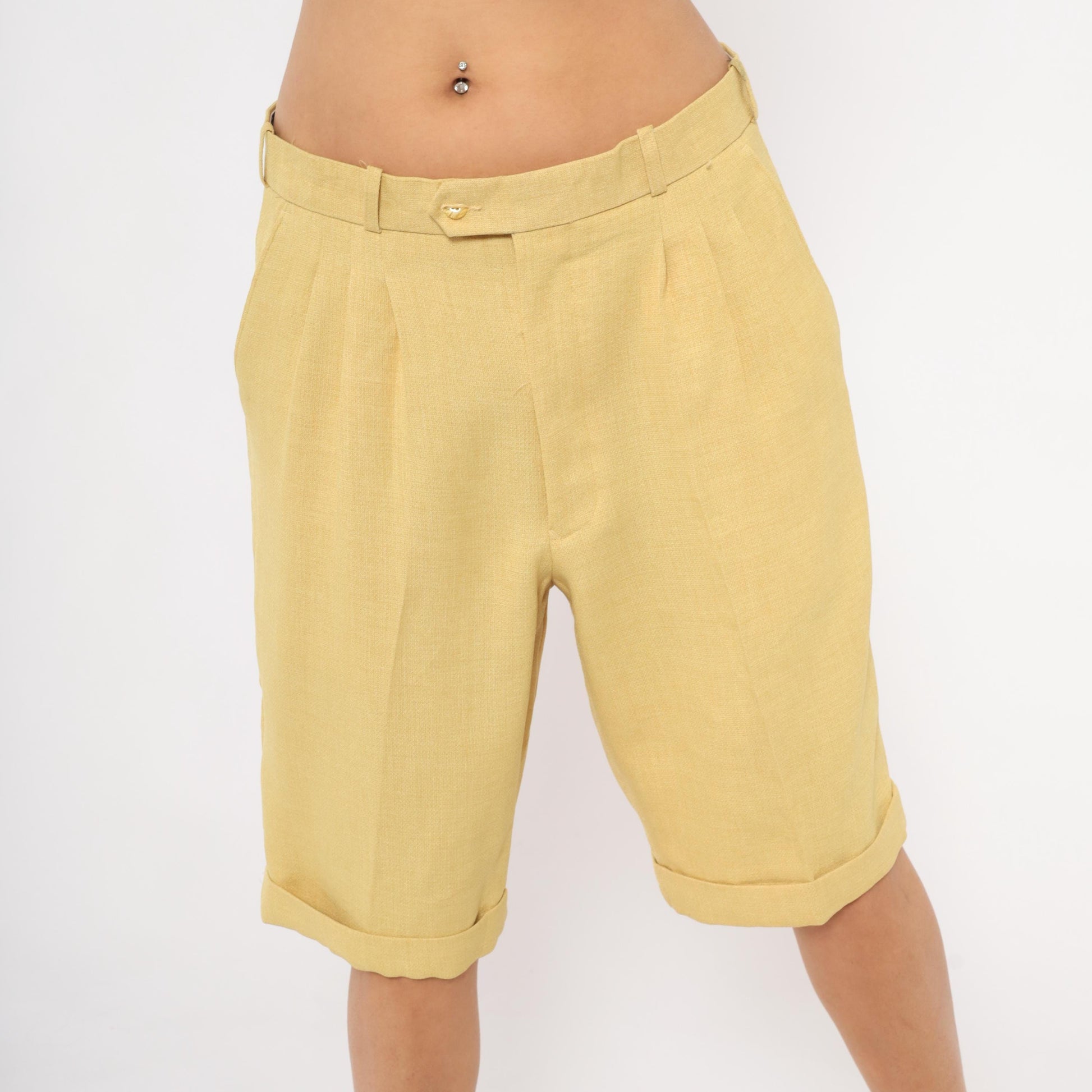80s Pronti Tan Pleated Bermuda Shorts Tailored Cuffed Medium M