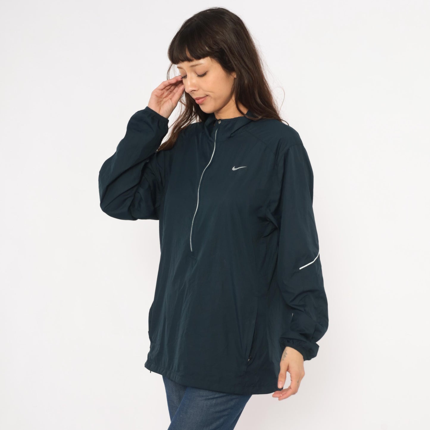2000s Nike Half-Zip Windbreaker Navy Pullover Reflective Jacket Large L