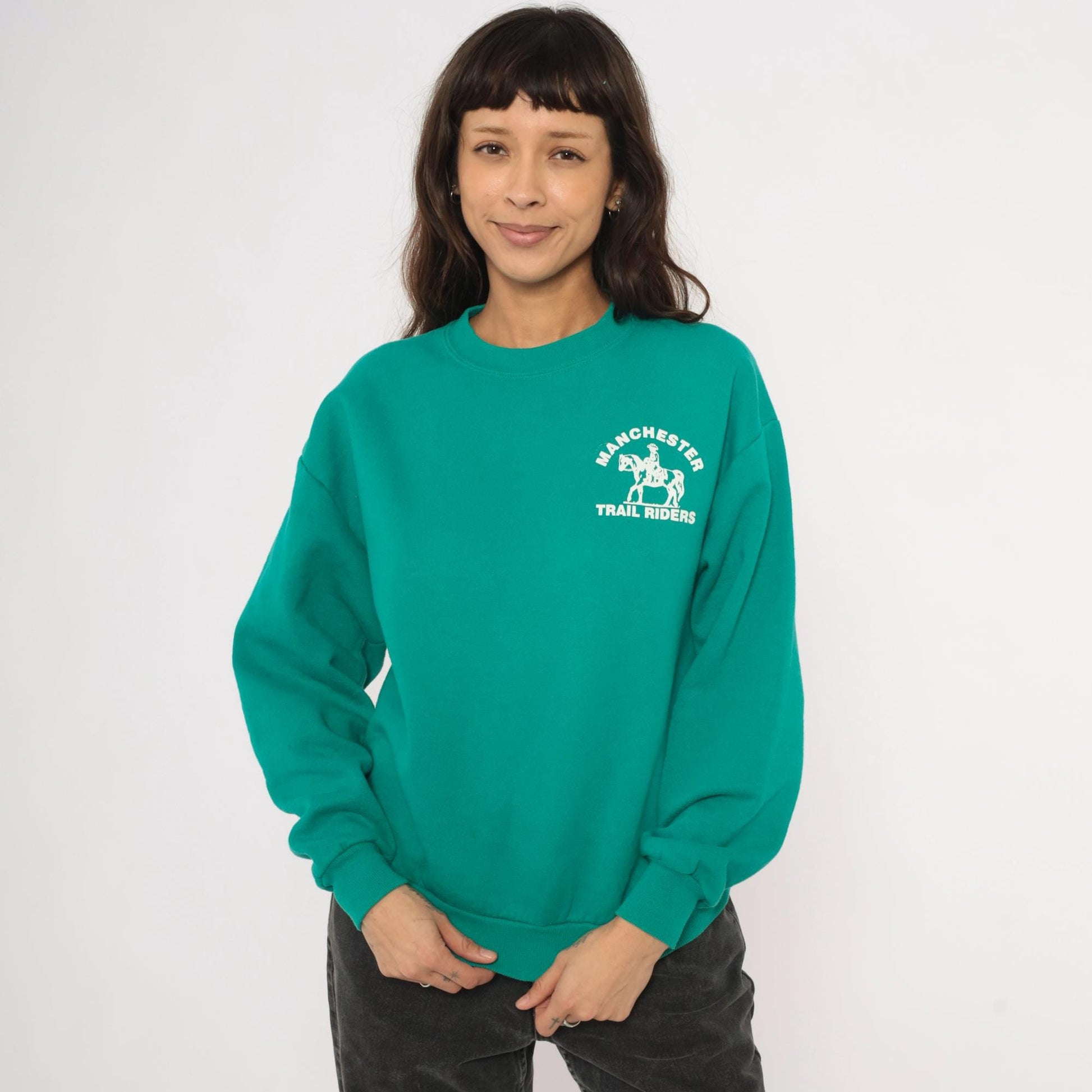 90s Jerzees Manchester Trail Riders Equestrian Sweatshirt Teal Cotton Medium M