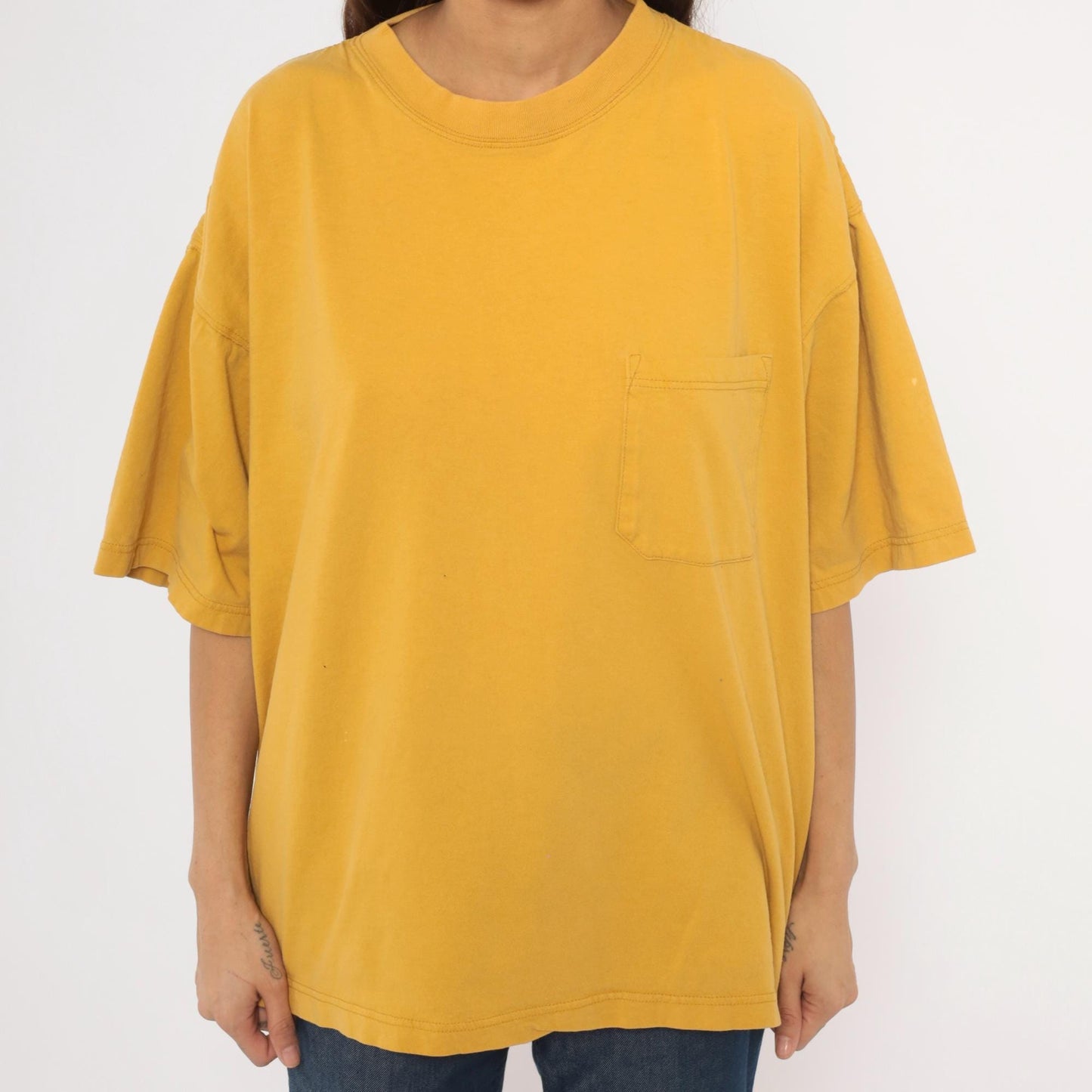 2000s American Eagle Mustard Pocket Tee Cotton Boxy Crew Large L