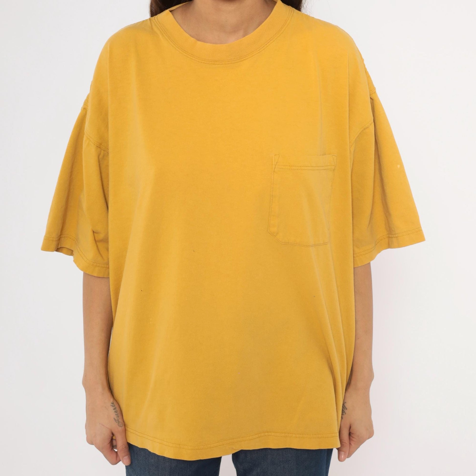 2000s American Eagle Mustard Pocket Tee Cotton Boxy Crew Large L