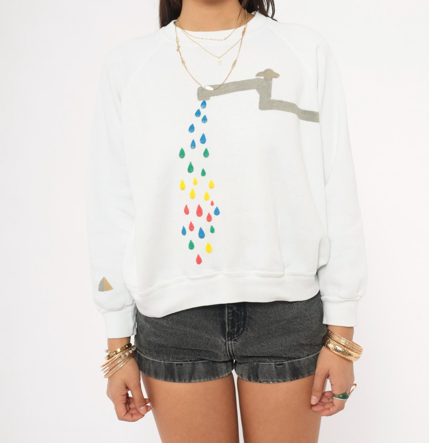90s Basset Walker White Crewneck Sweatshirt Faucet Raindrop Graphic Raglan Small