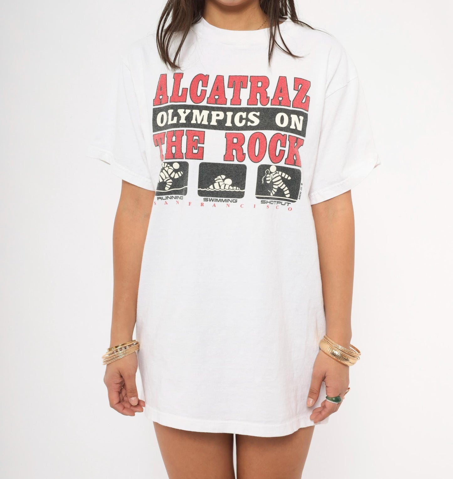 90s Alcatraz Olympics Graphic Tee Tultex White Cotton Large L