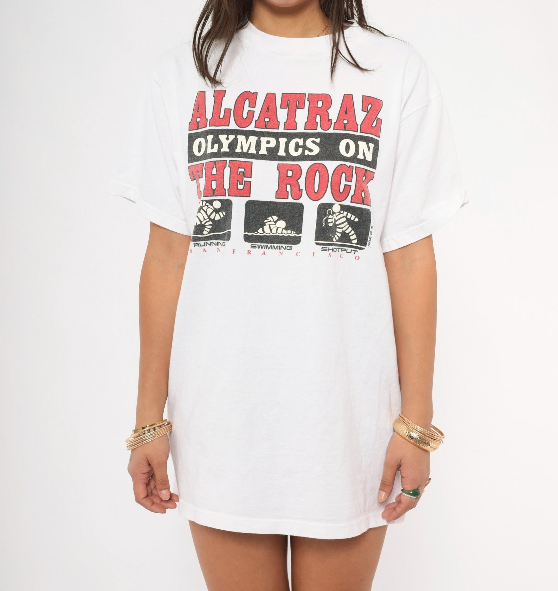 90s Alcatraz Olympics Graphic Tee Tultex White Cotton Large L