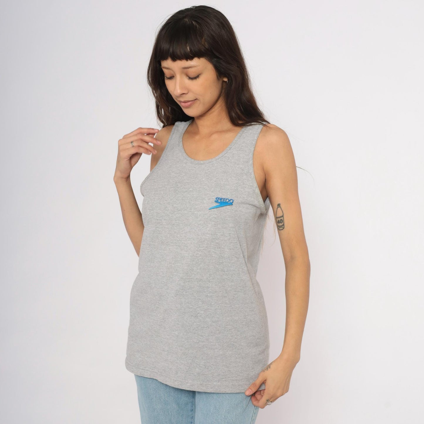 90s Speedo Tank Top Heather Grey Tropical Ocean Graphic Cotton Medium