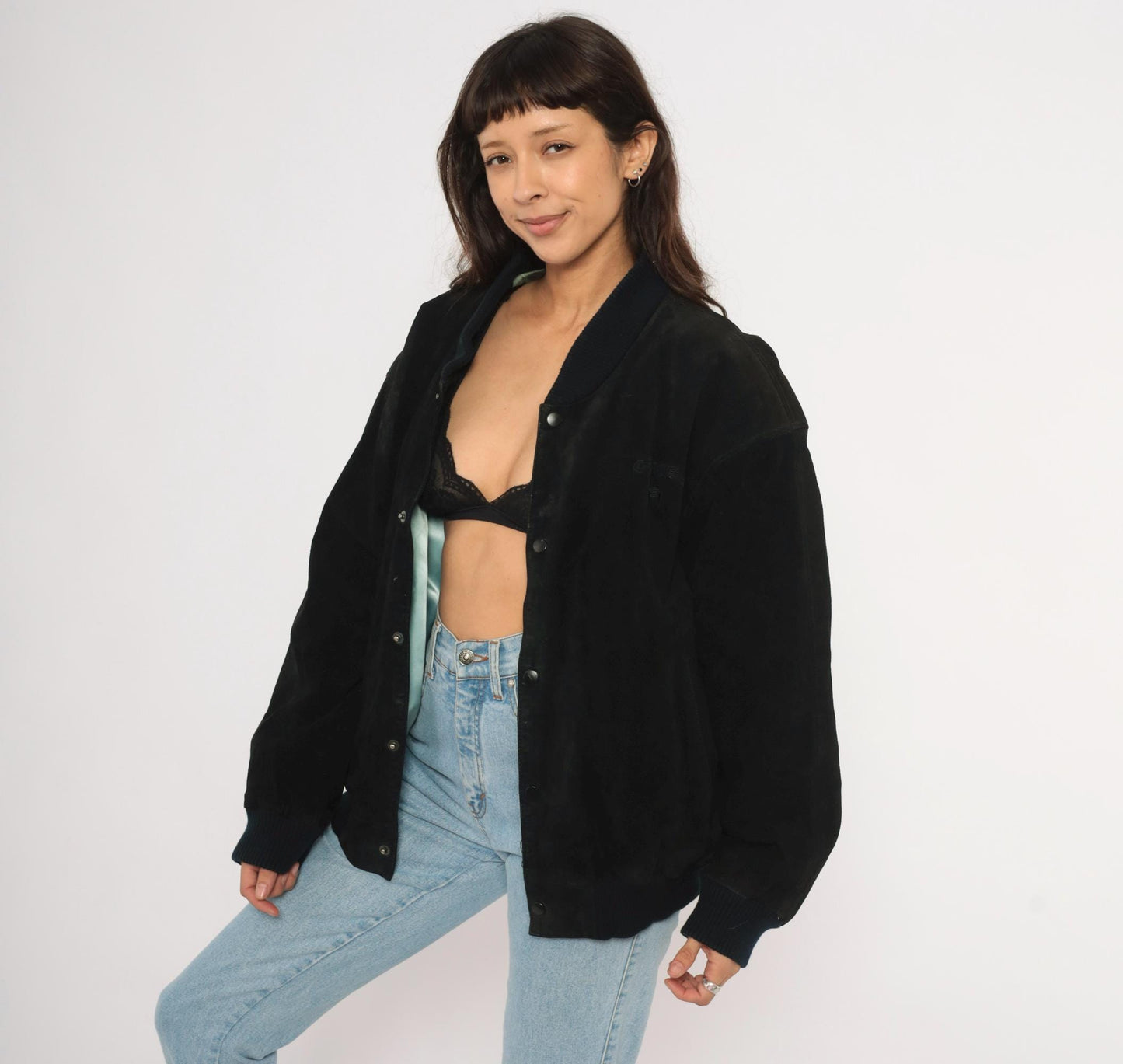 90s Camel Black Suede Bomber Jacket Knit Collar Leather Coat Extra Large XL