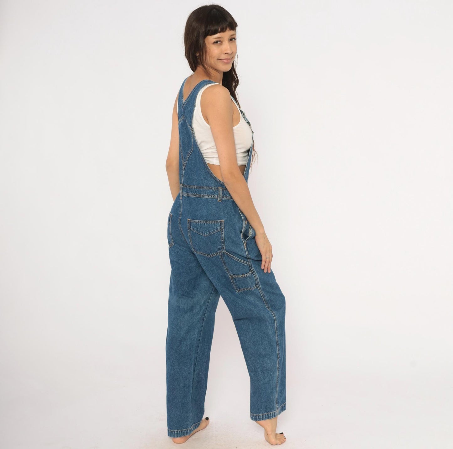 90s Bill Blass Blue Denim Overalls Carpenter Bib Straight Leg Medium M