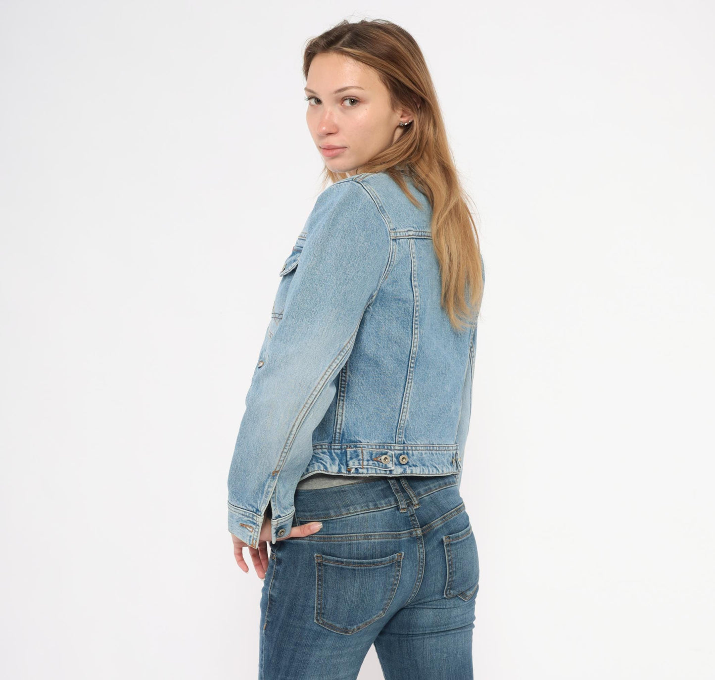 90s Big Star Light Wash Denim Jacket Cropped Pointed Collar Extra Small XS