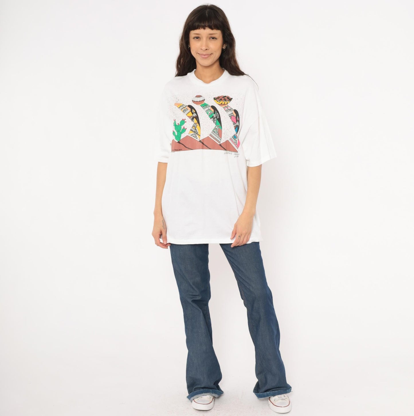 90s Lawrence Vargas Harvest Maidens Southwestern Graphic Tee White Cotton Extra Large XXL