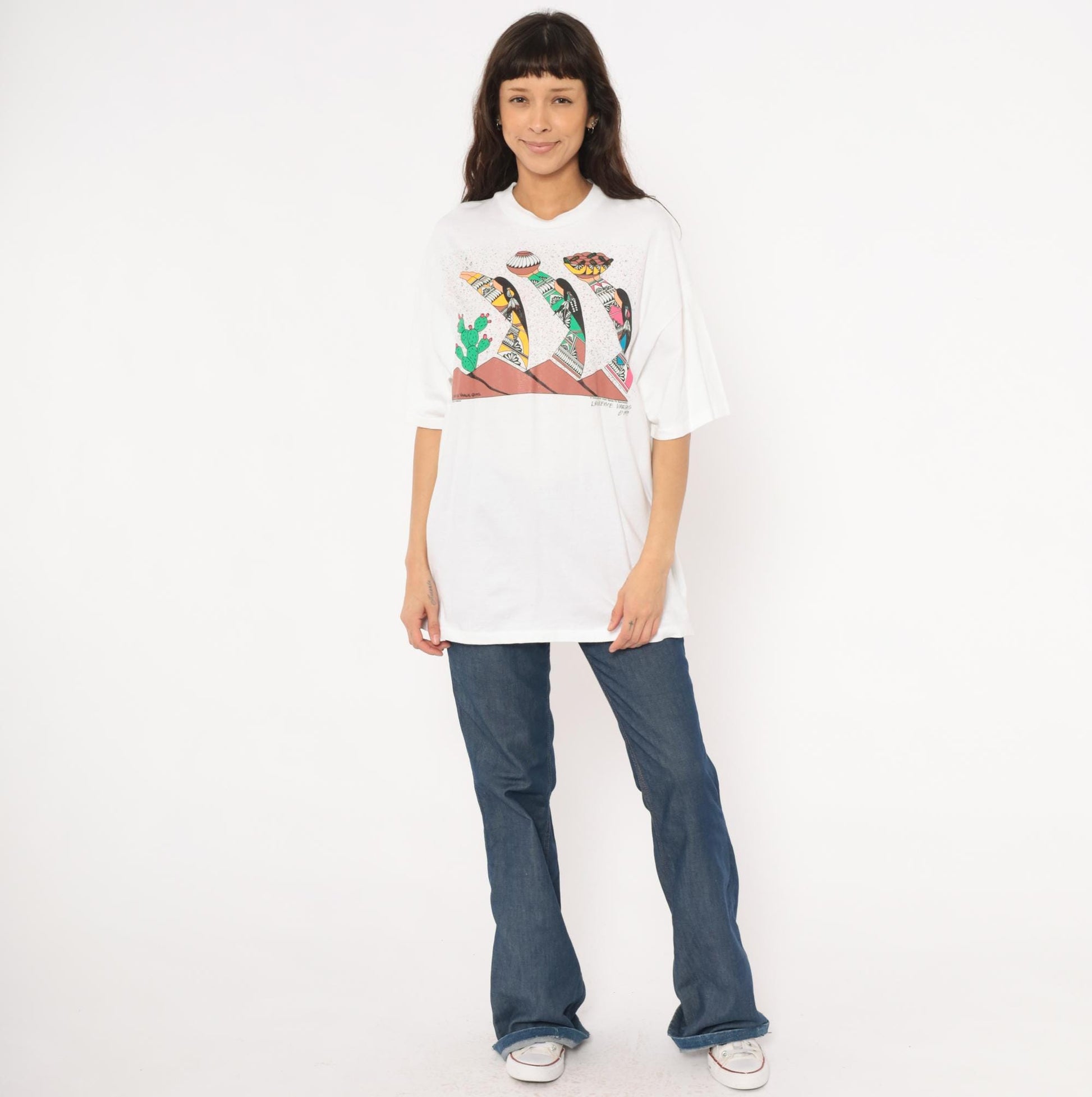 90s Lawrence Vargas Harvest Maidens Southwestern Graphic Tee White Cotton Extra Large XXL