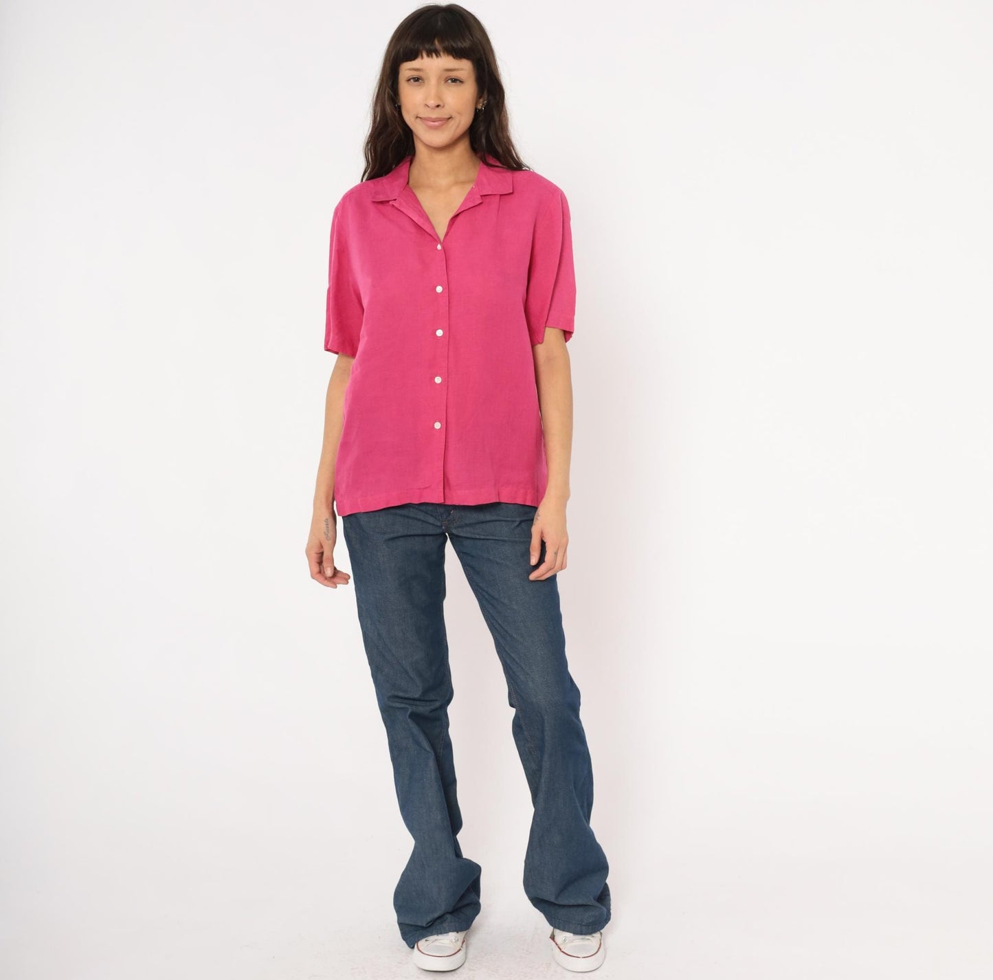 80s Brooks Brothers Fuchsia Linen Camp Collar Shirt Button Front Medium M