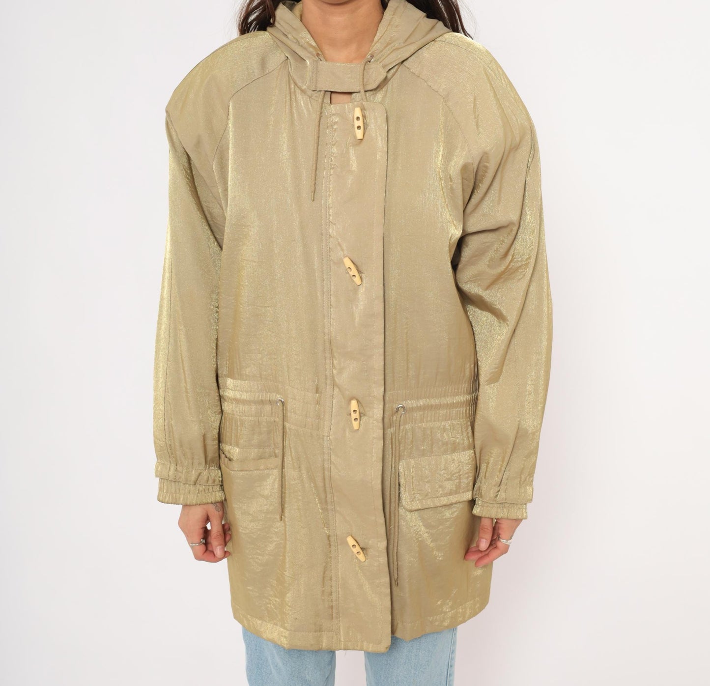 90s Diana Marco Gold Metallic Hooded Parka Windbreaker Large L