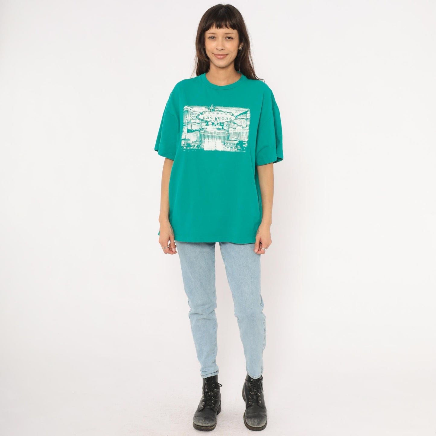 90s Suna Las Vegas Skyline Teal Graphic Tee Plus Size XXL