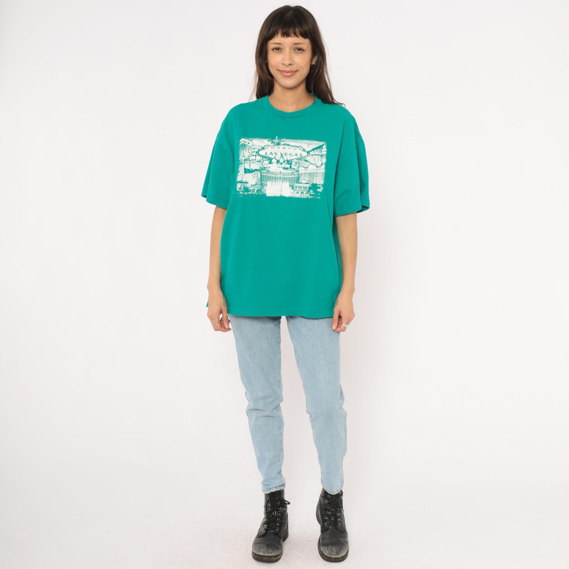 90s Suna Las Vegas Skyline Teal Graphic Tee Plus Size XXL