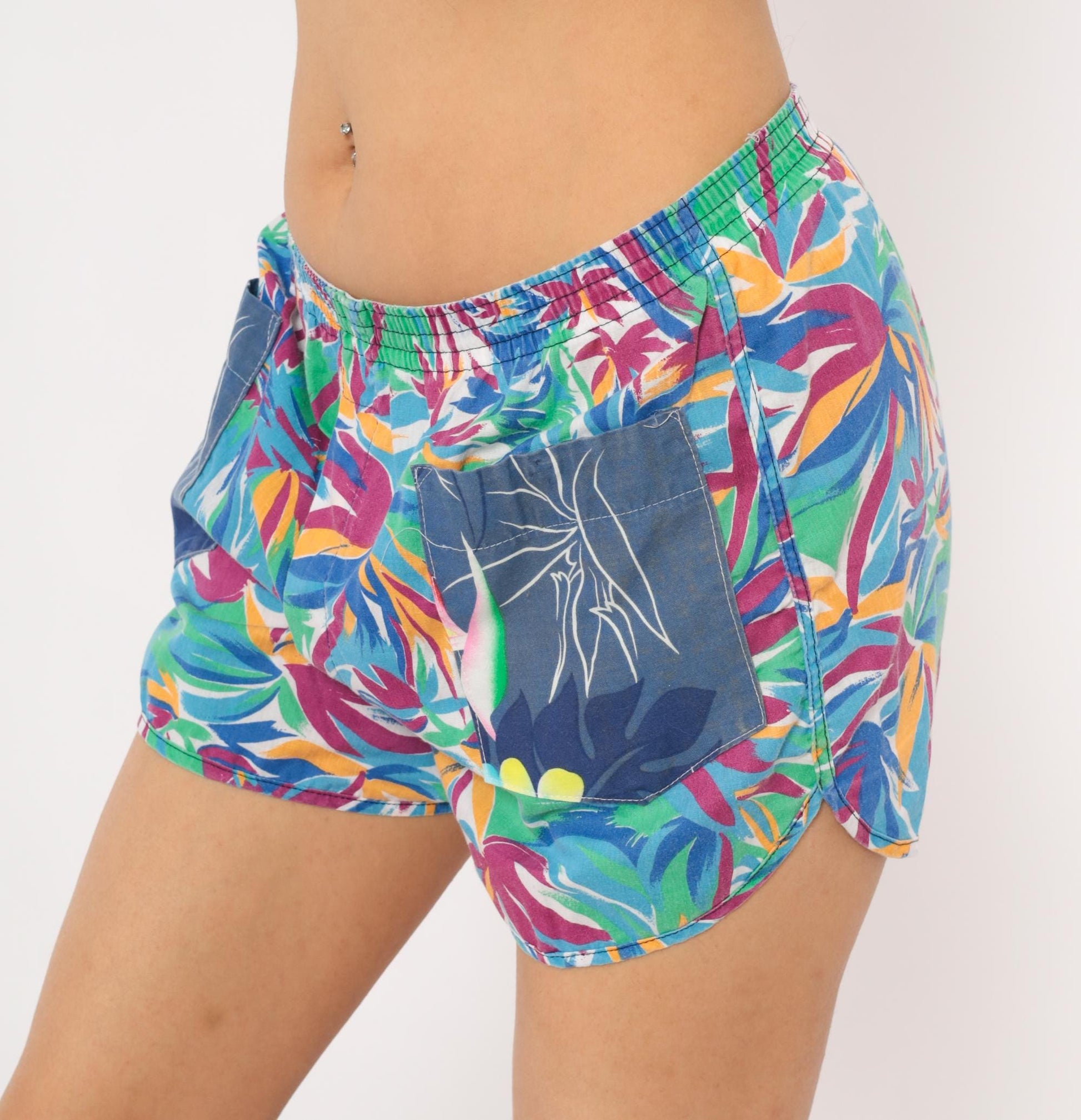 80s Jockey Life Tropical Leaf Shorts Cotton Pull-On Athletic Small S