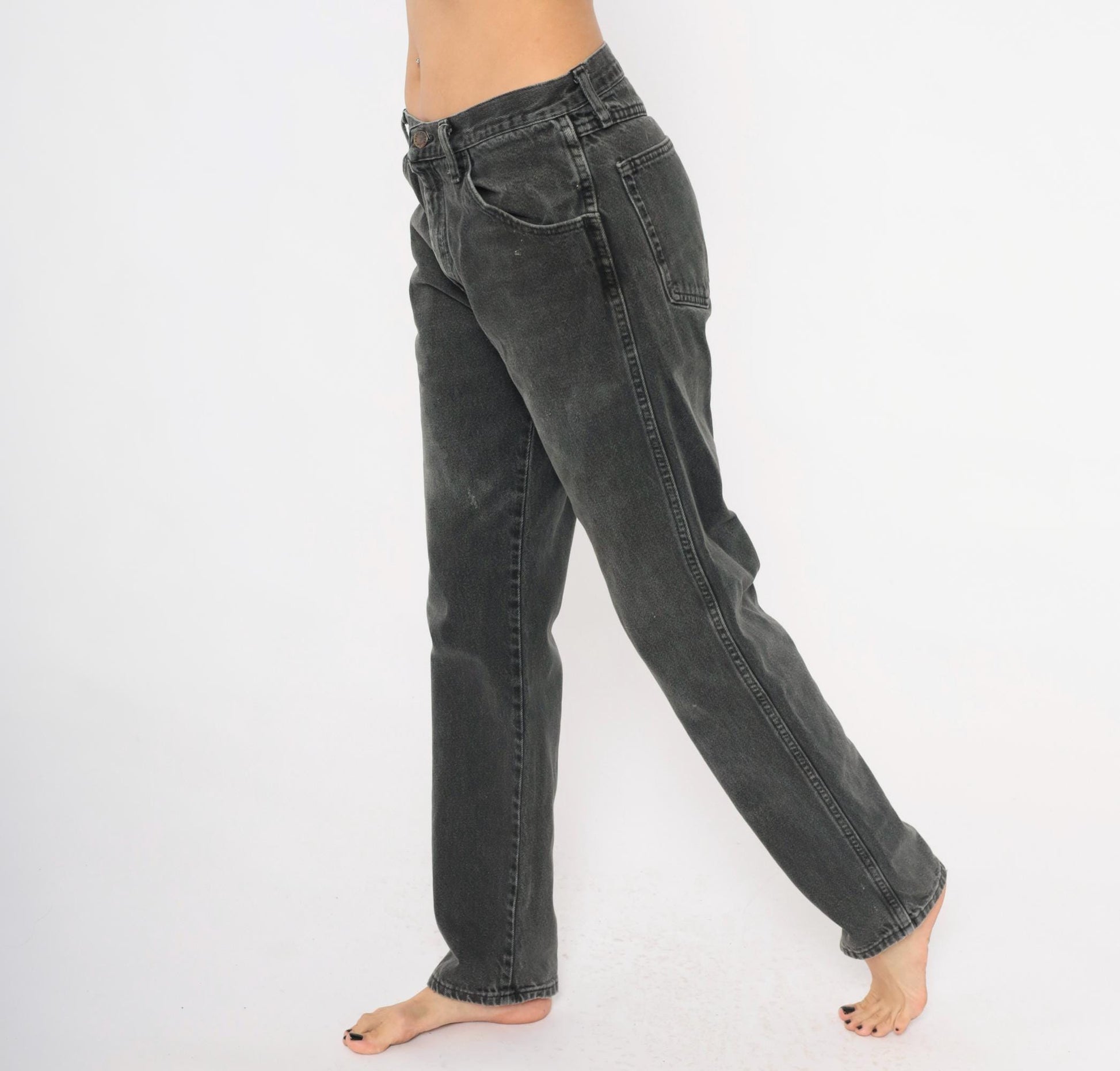 90s Rustler High-Waist Straight Leg Jeans Faded Black Denim Medium