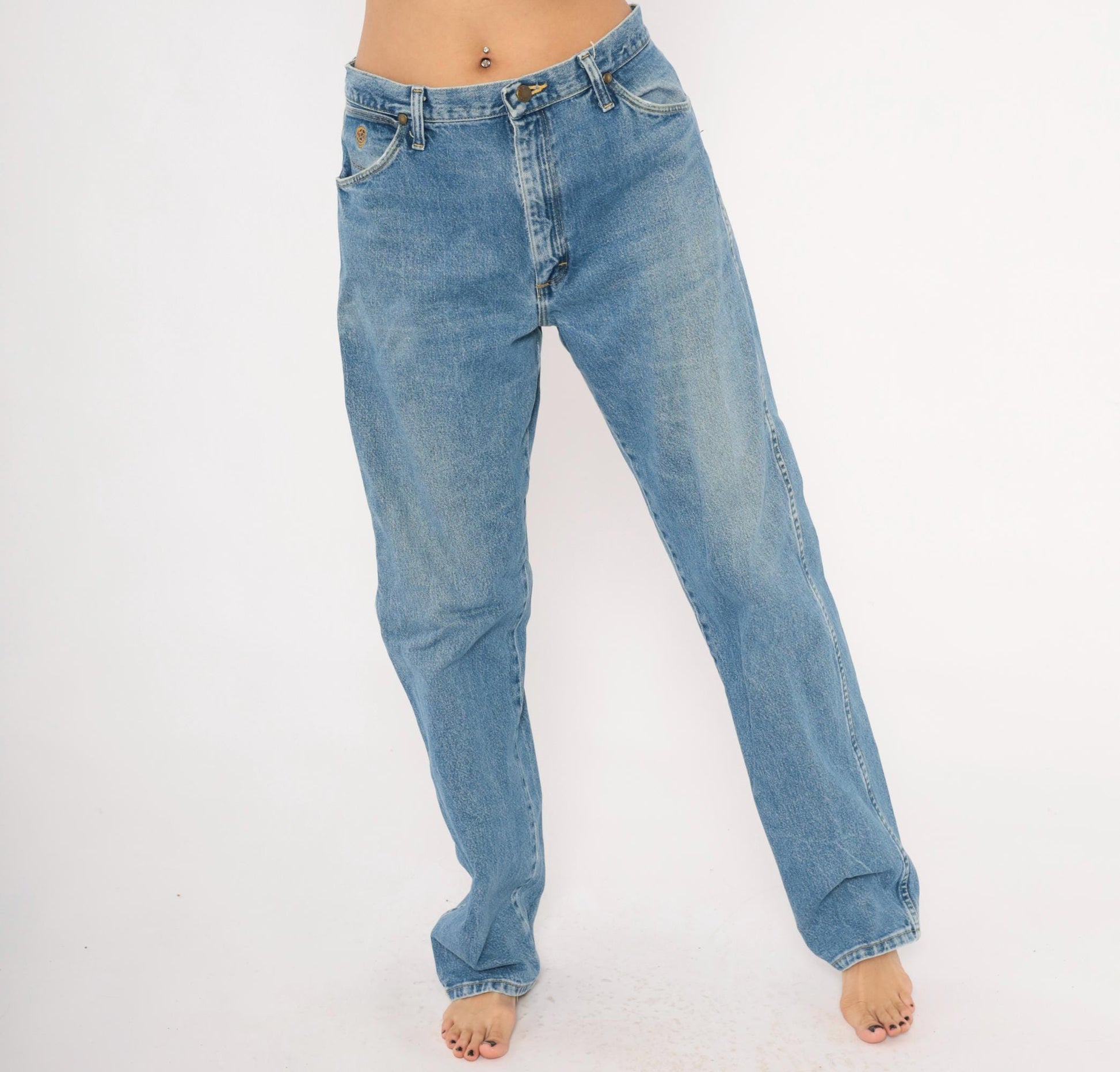 90s Wrangler Medium Wash Straight Leg Jeans High Rise Blue Denim 35x34