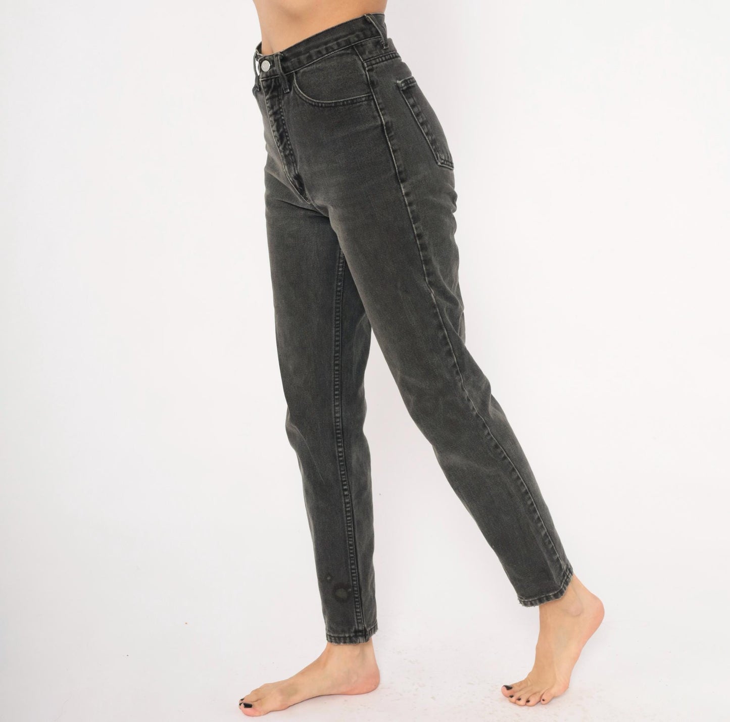 Guess High Waisted Jeans 90s Faded Black Denim Tapered Straight Leg Small
