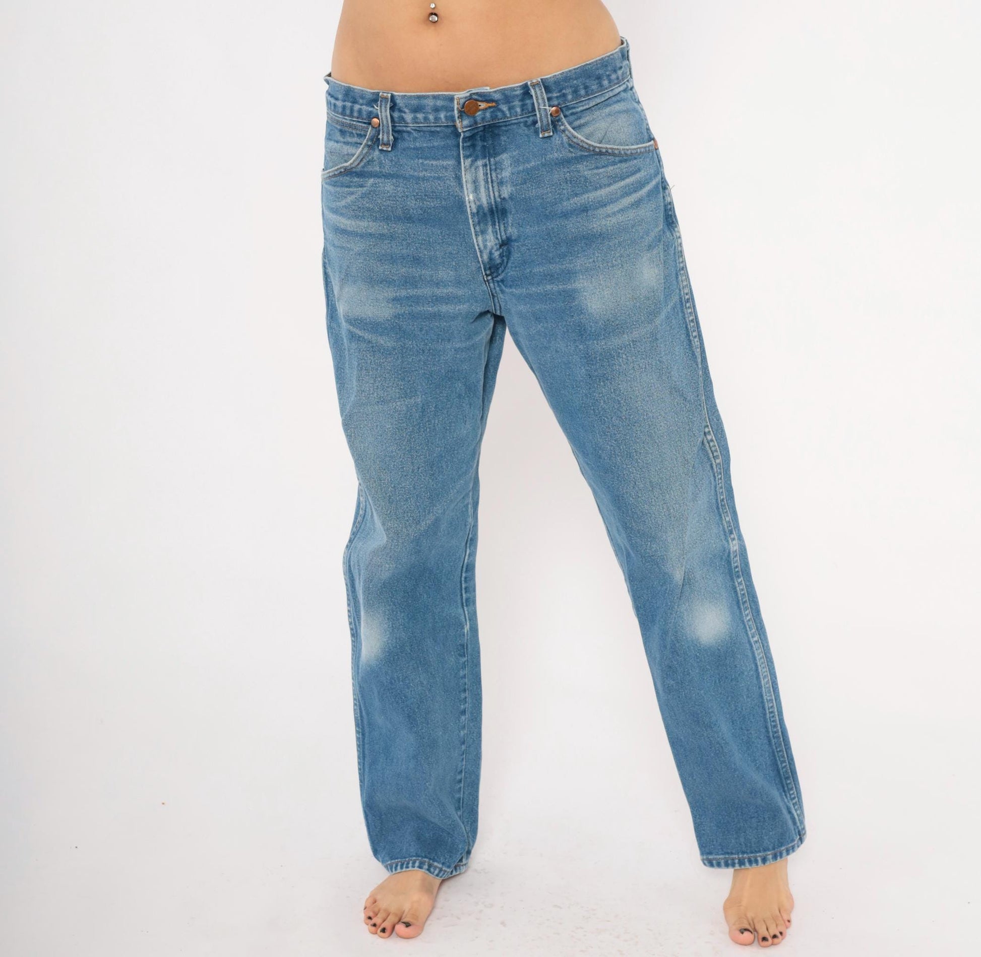 90s Wrangler Cowboy Cut Straight Leg Jeans Medium Wash Cotton 34x31