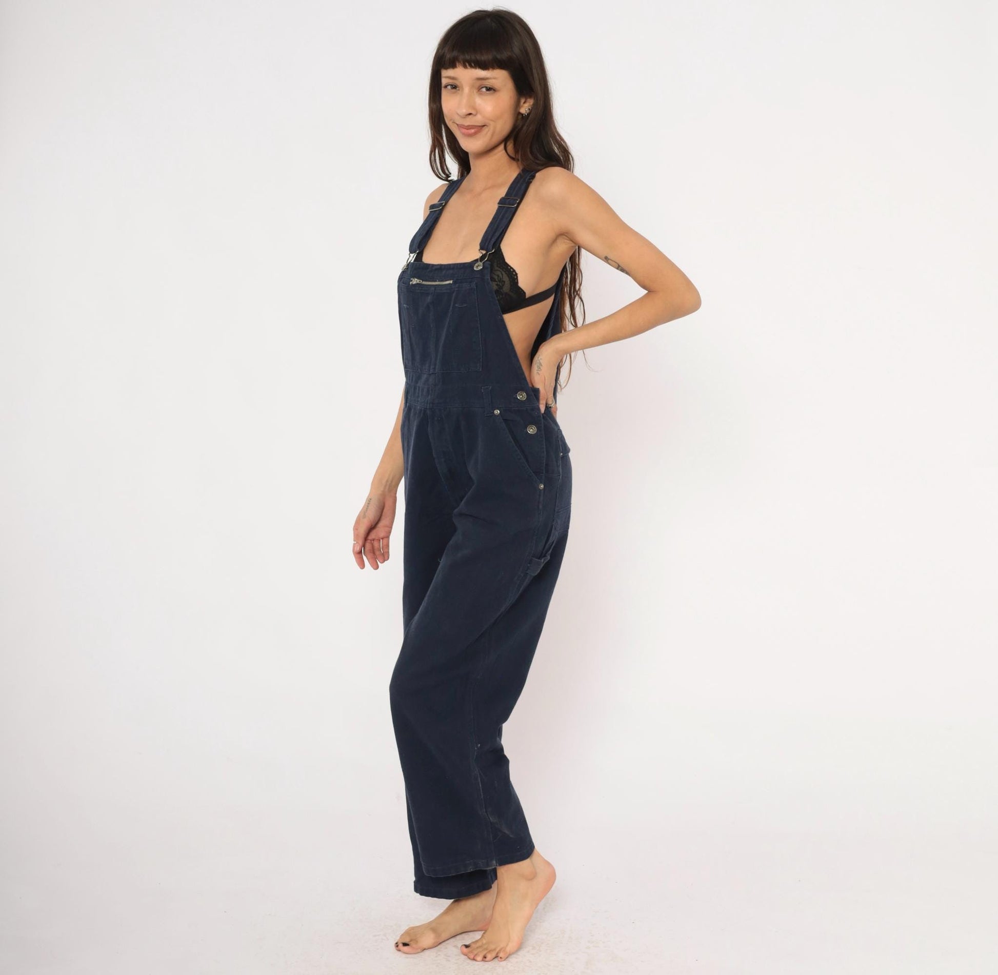 Y2K Route 66 Navy Denim Carpenter Overalls Straight Leg Medium M