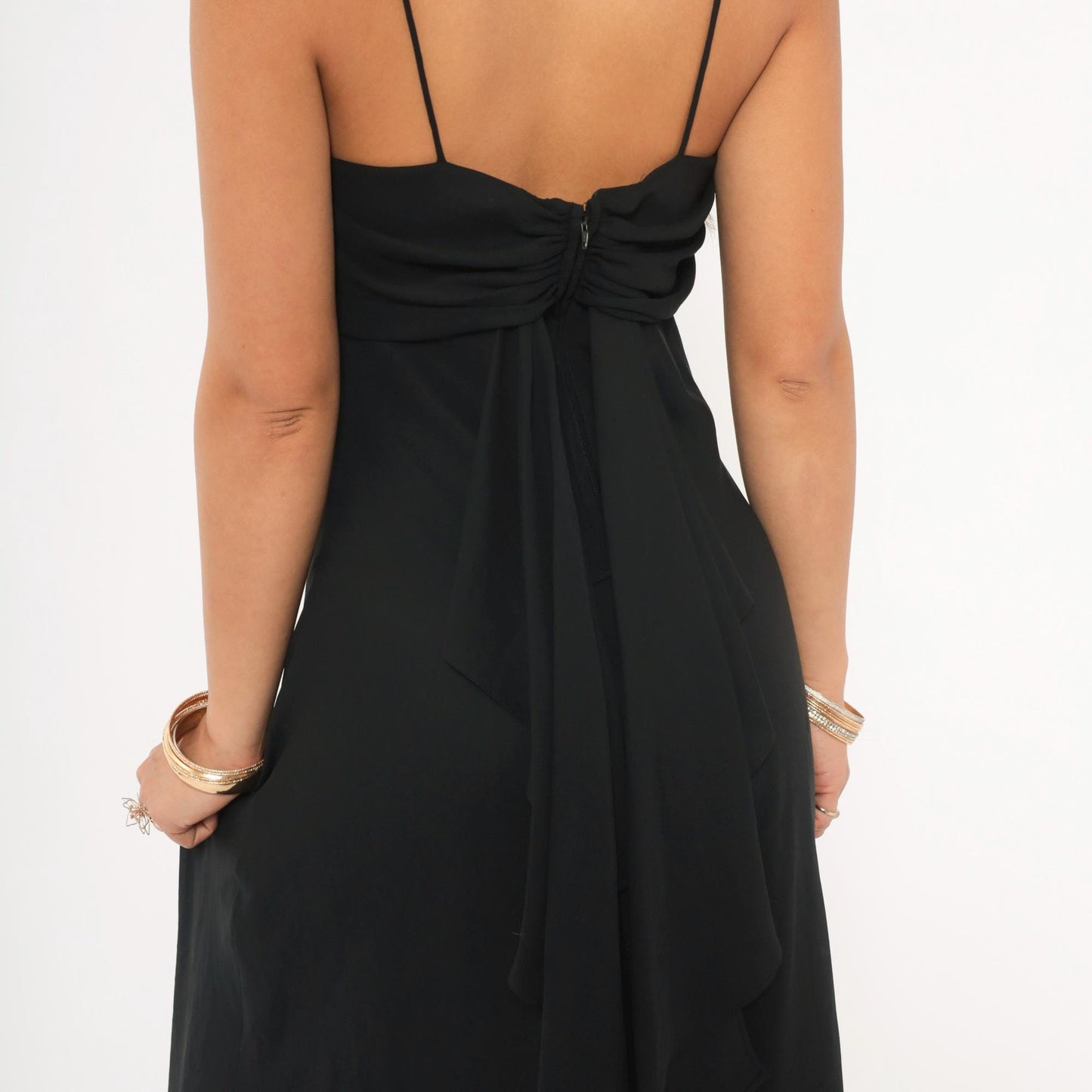 90s Betsy & Adam Black Cowl Neck Maxi Gown Ruched Back Medium M