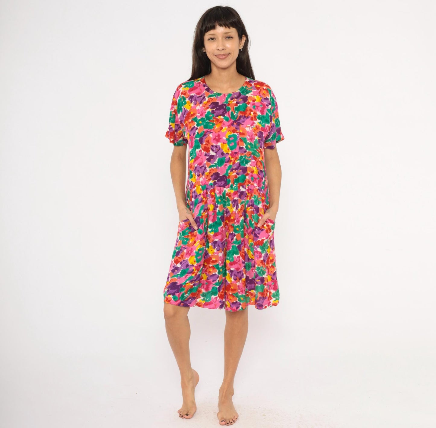 90s S.Roberts Watercolor Floral Romper Pink Purple Green Small