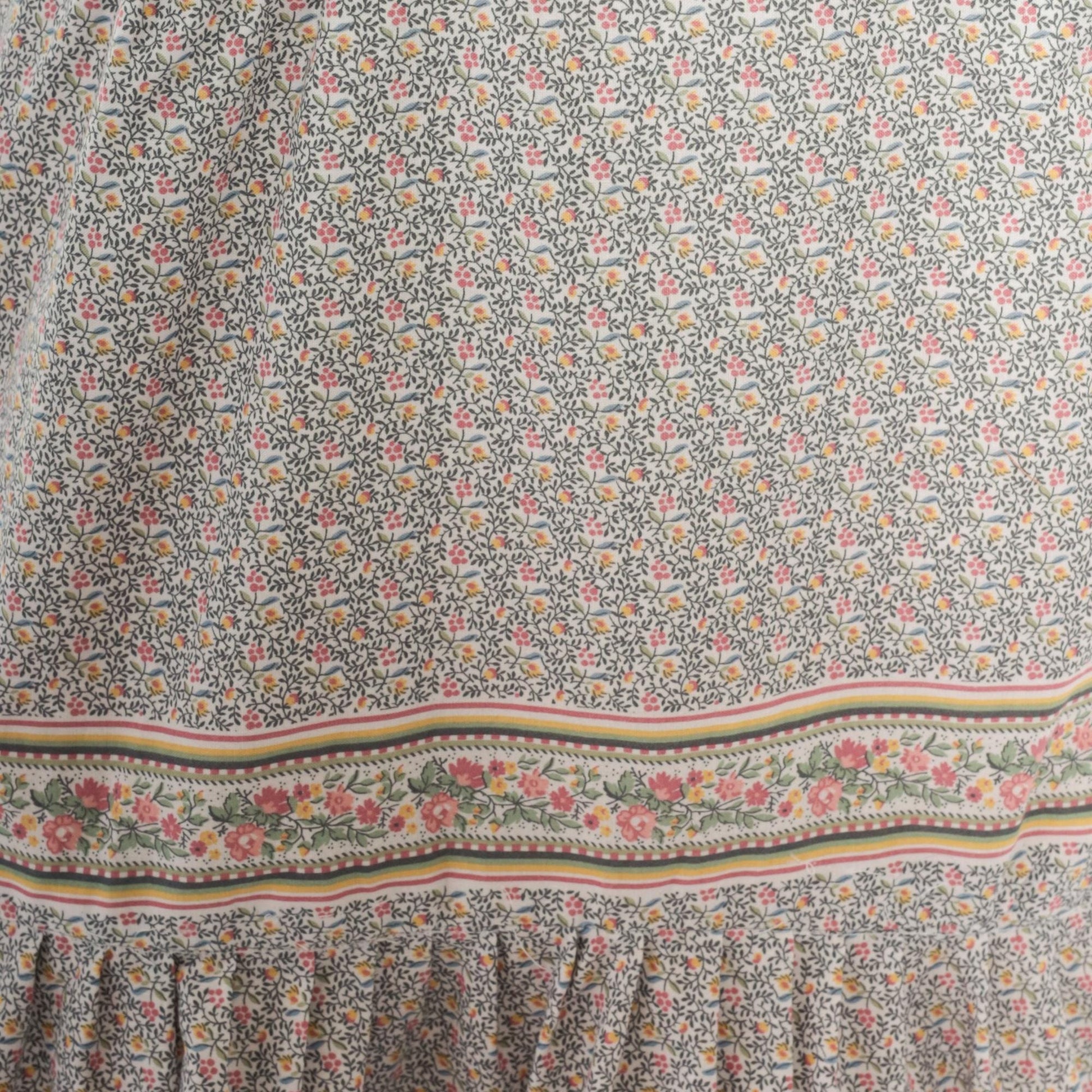 2000s Ditsy Floral Sundress Tiered Ruffle Spaghetti Strap Cream Teal Pink Medium M