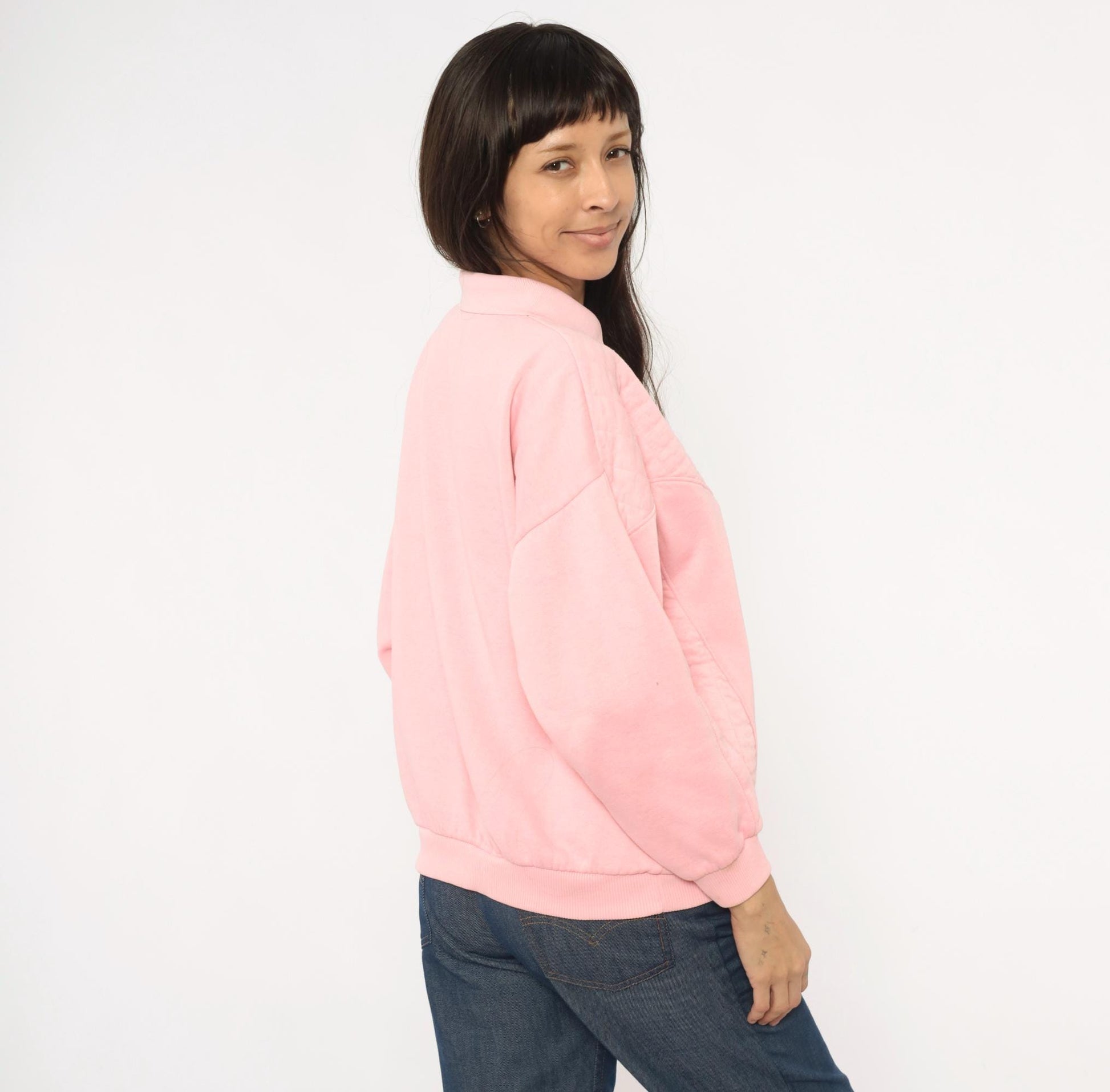 90s Casual Isle Quilted Collared Sweatshirt Pink Large L