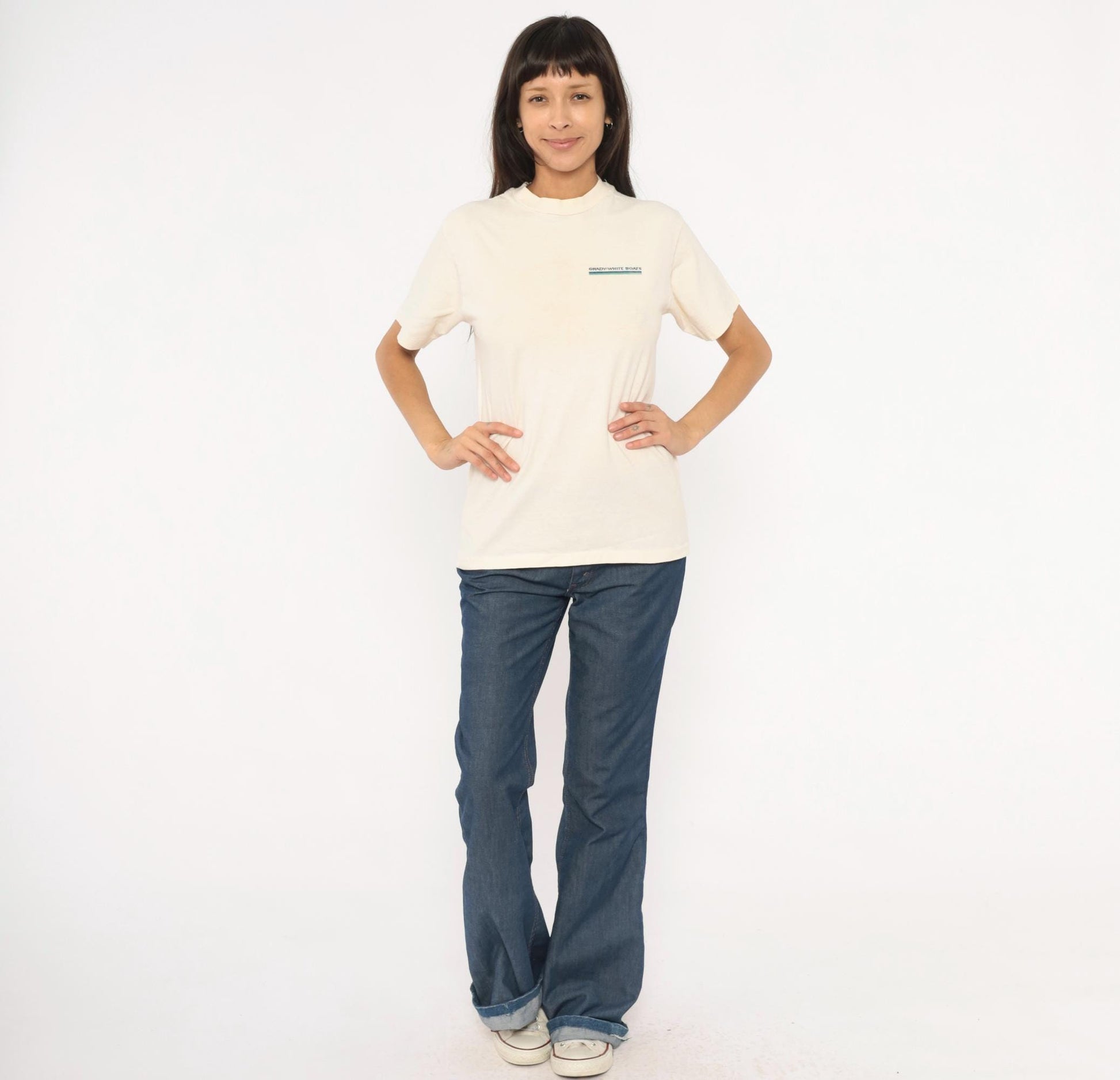 90s Grady-White Boats Sportfishing Graphic Tee Cream Cotton Medium M