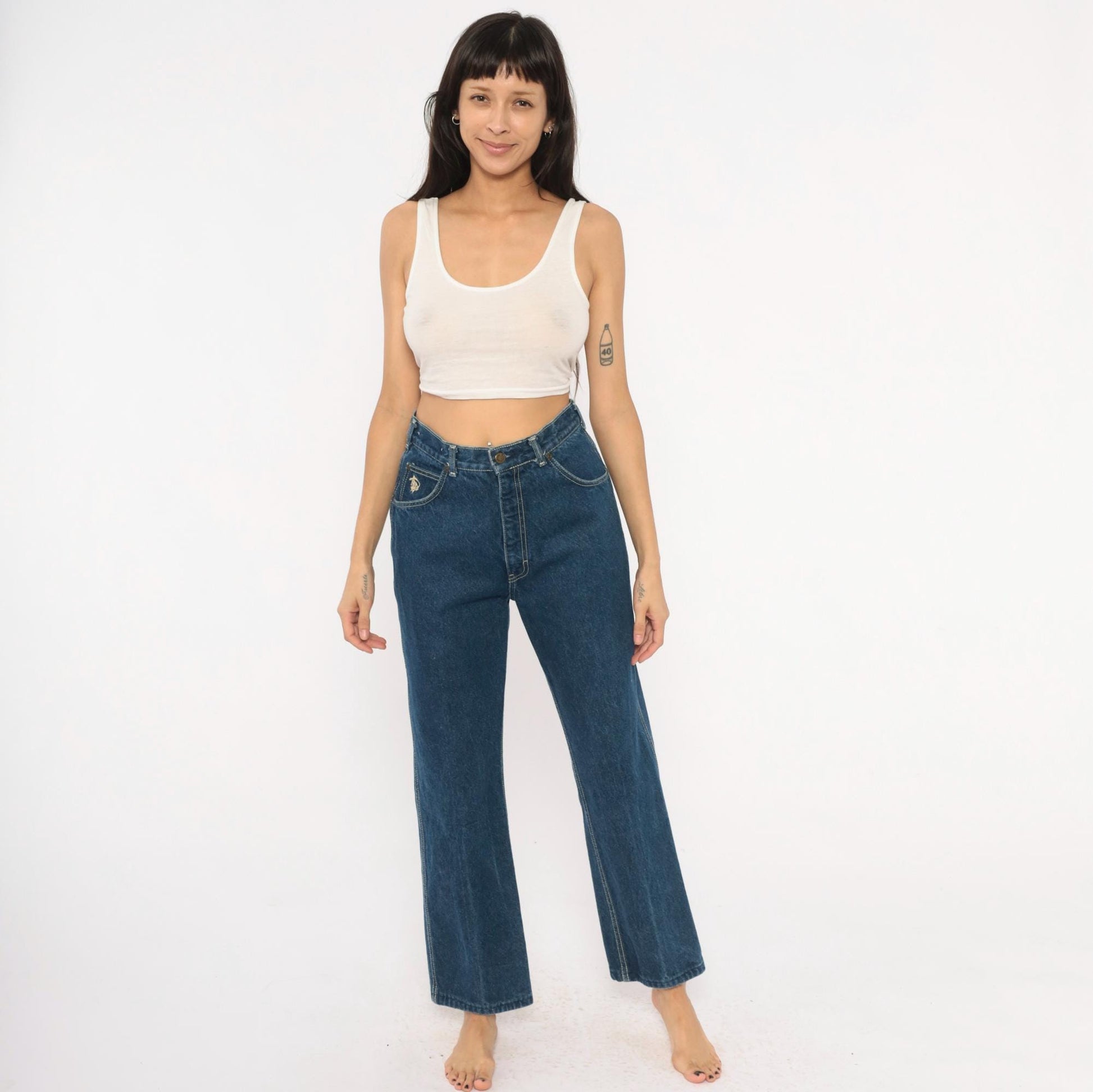 80s Kenny Rogers Western Embroidered Daisy Jeans High Waist Straight Leg Blue 28