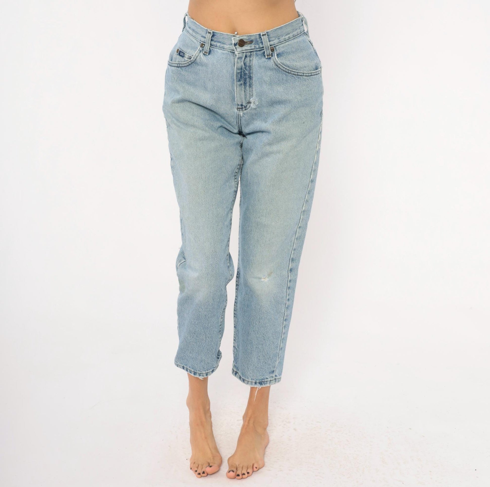 90s Lee Mom Jeans Light Wash High Waisted Tapered Denim Petite Small