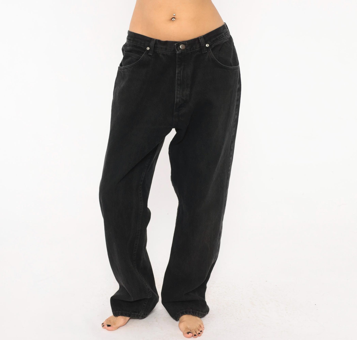 2000s Wrangler Black Denim Jeans Relaxed Fit Straight Leg Cotton 36 x 33