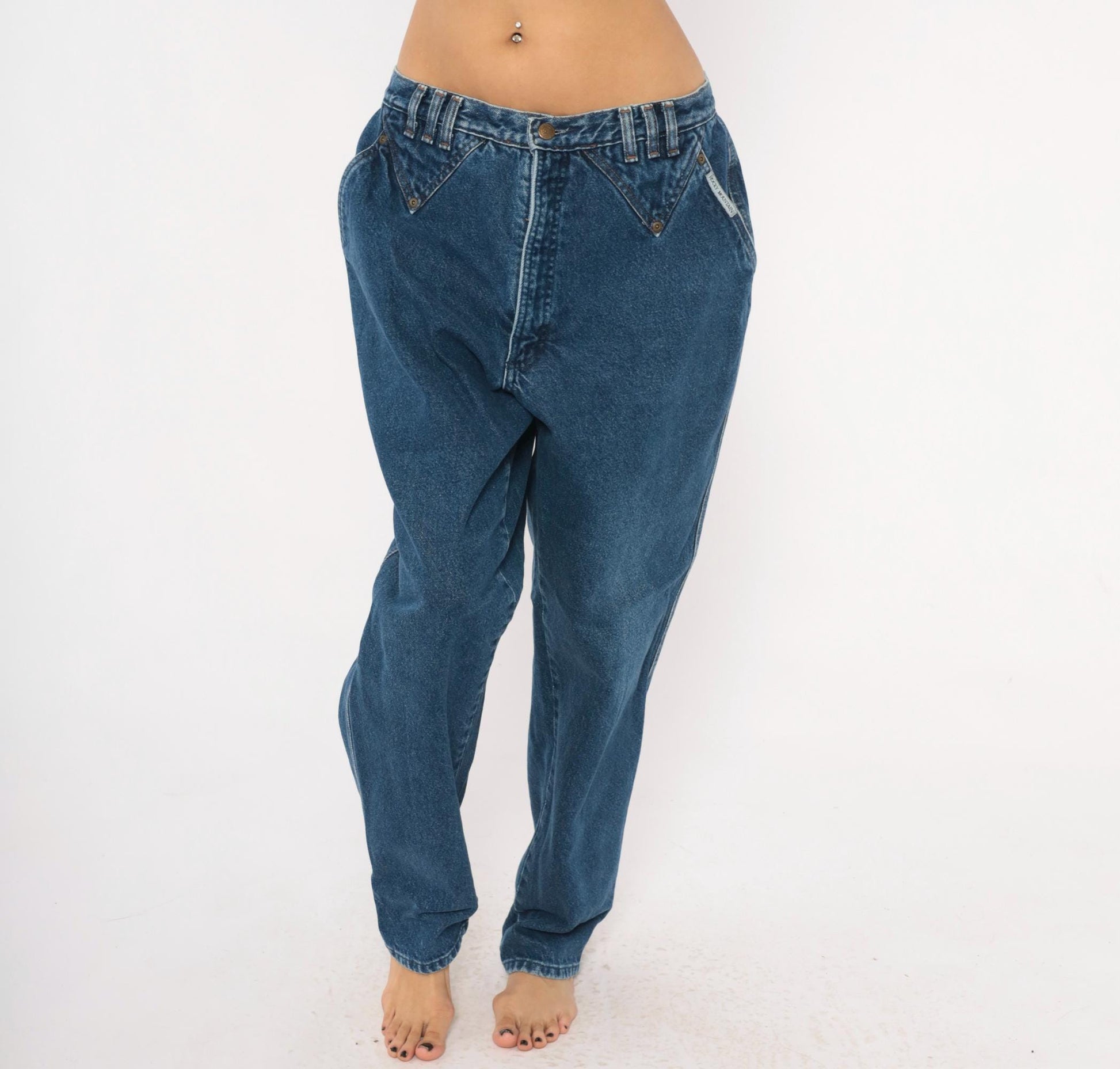 90s Rocky Mountain High Waisted Denim Jeans Cobalt Blue Tapered Straight Leg 34x31