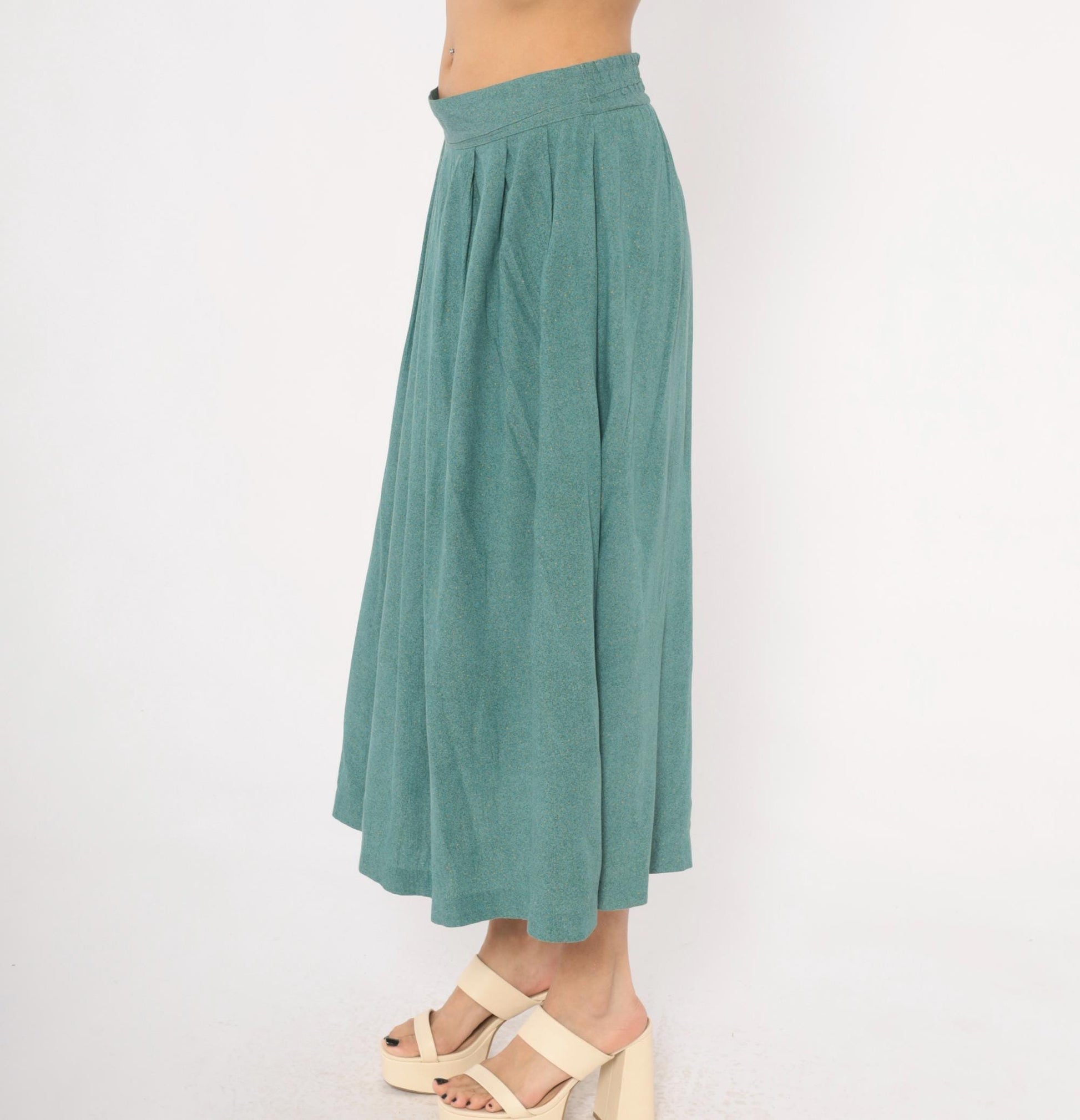 80s Norton Mcnaughton Teal Pleated Midi Skirt High Waist A-Line Medium