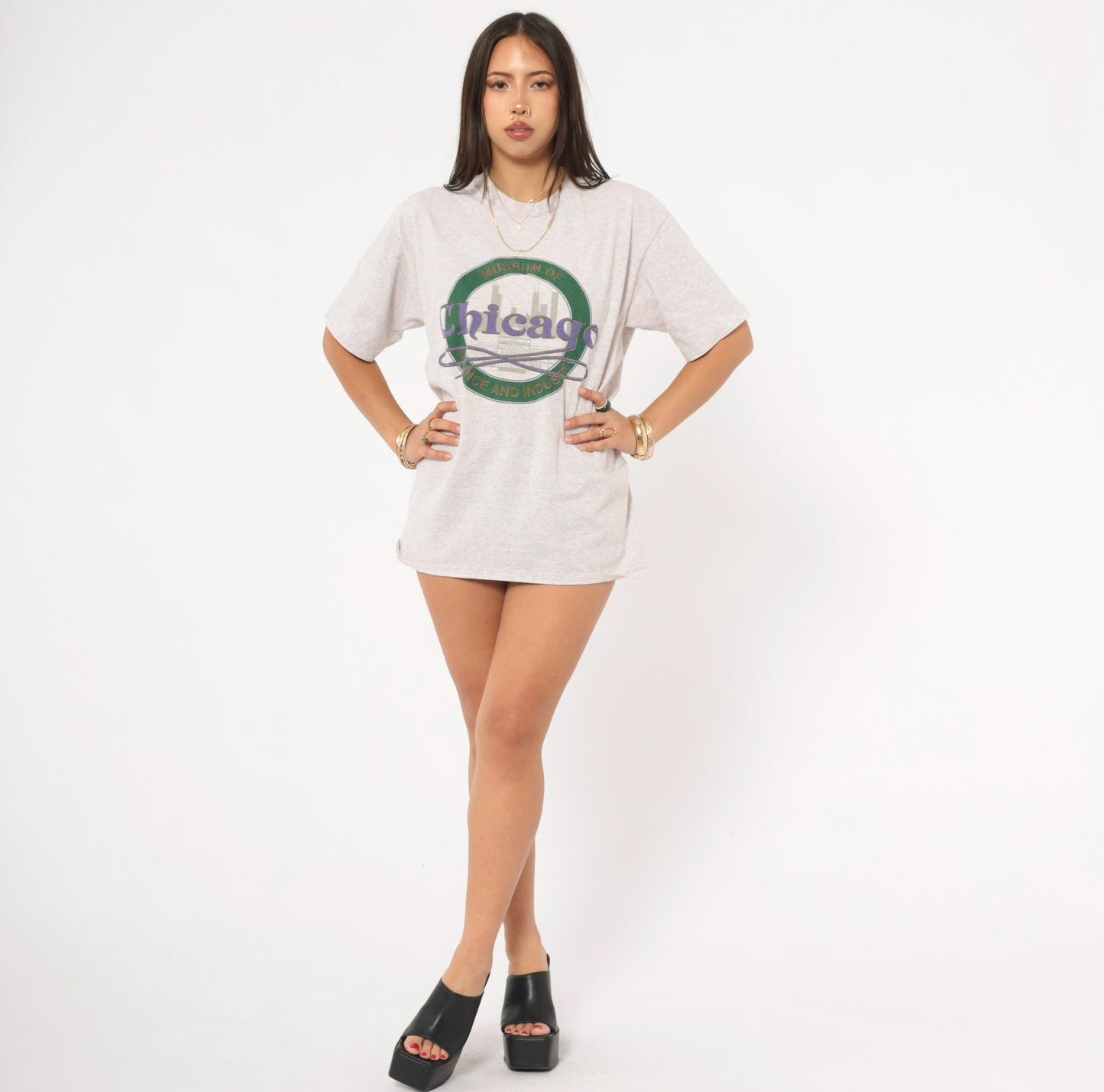 90s Chicago Museum of Science and Industry Graphic Tee Heather Grey Cotton Large