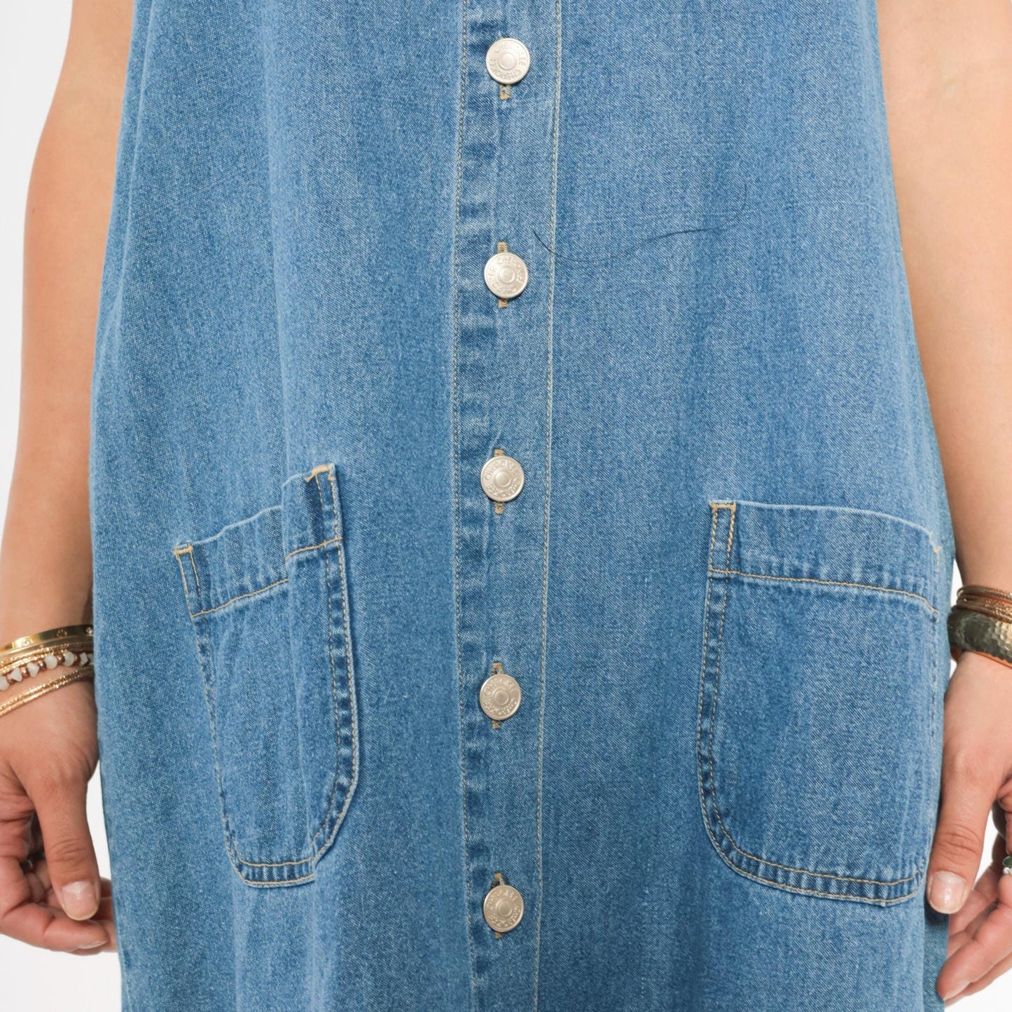90s Cherokee Denim Jumper Dress Button Front Mini Blue Chambray Large L
