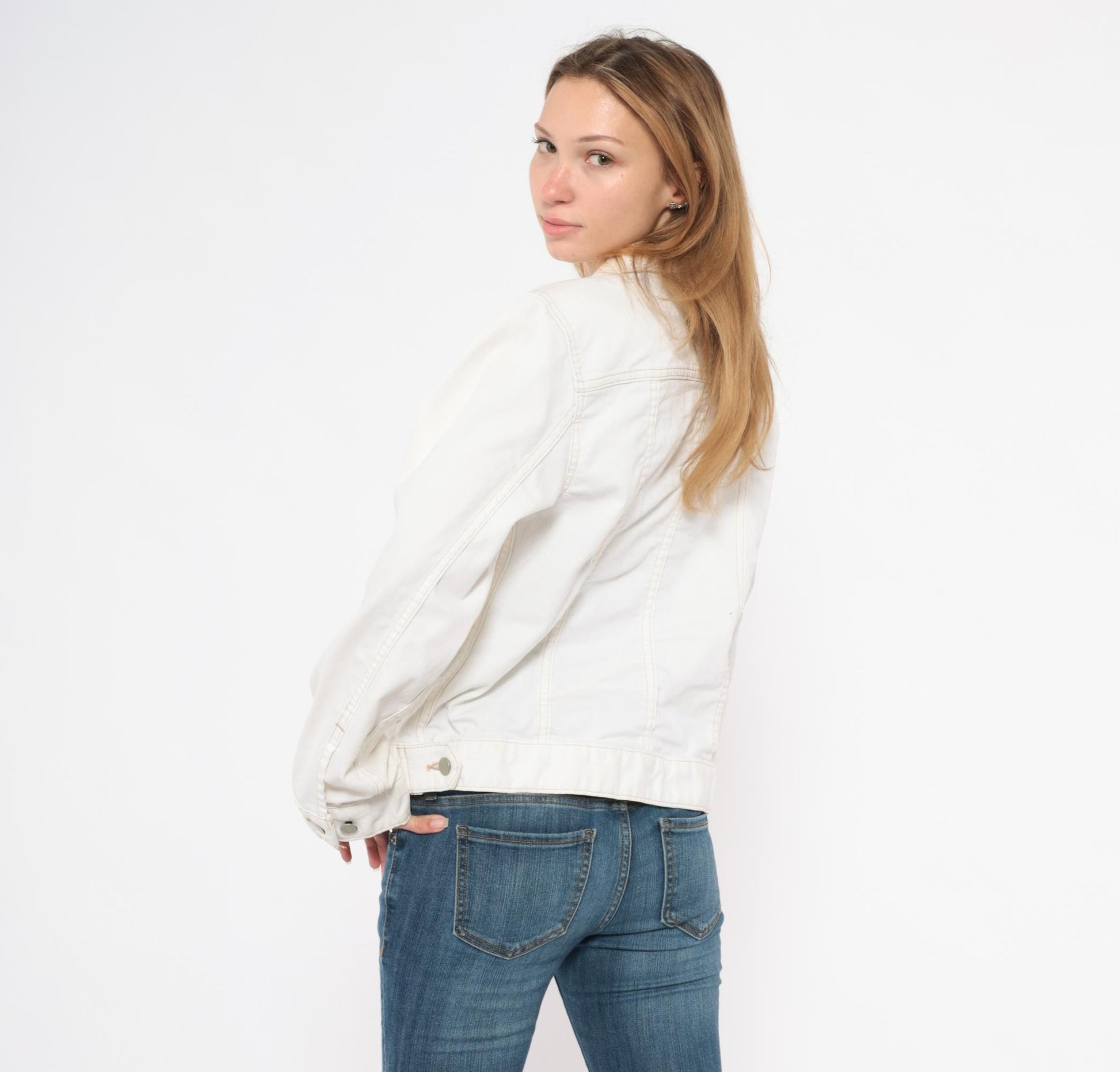 2000s Carhartt Denim Jacket White Contrast Stitch Trucker Medium M