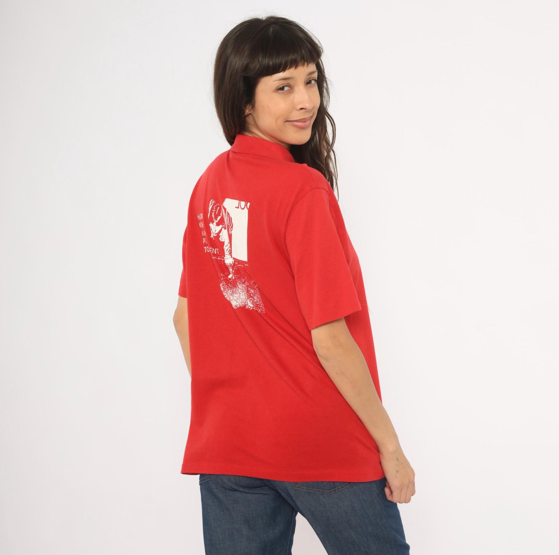 80s Stedman Pool Tournament Polo Shirt Red Billiards Graphic Large L
