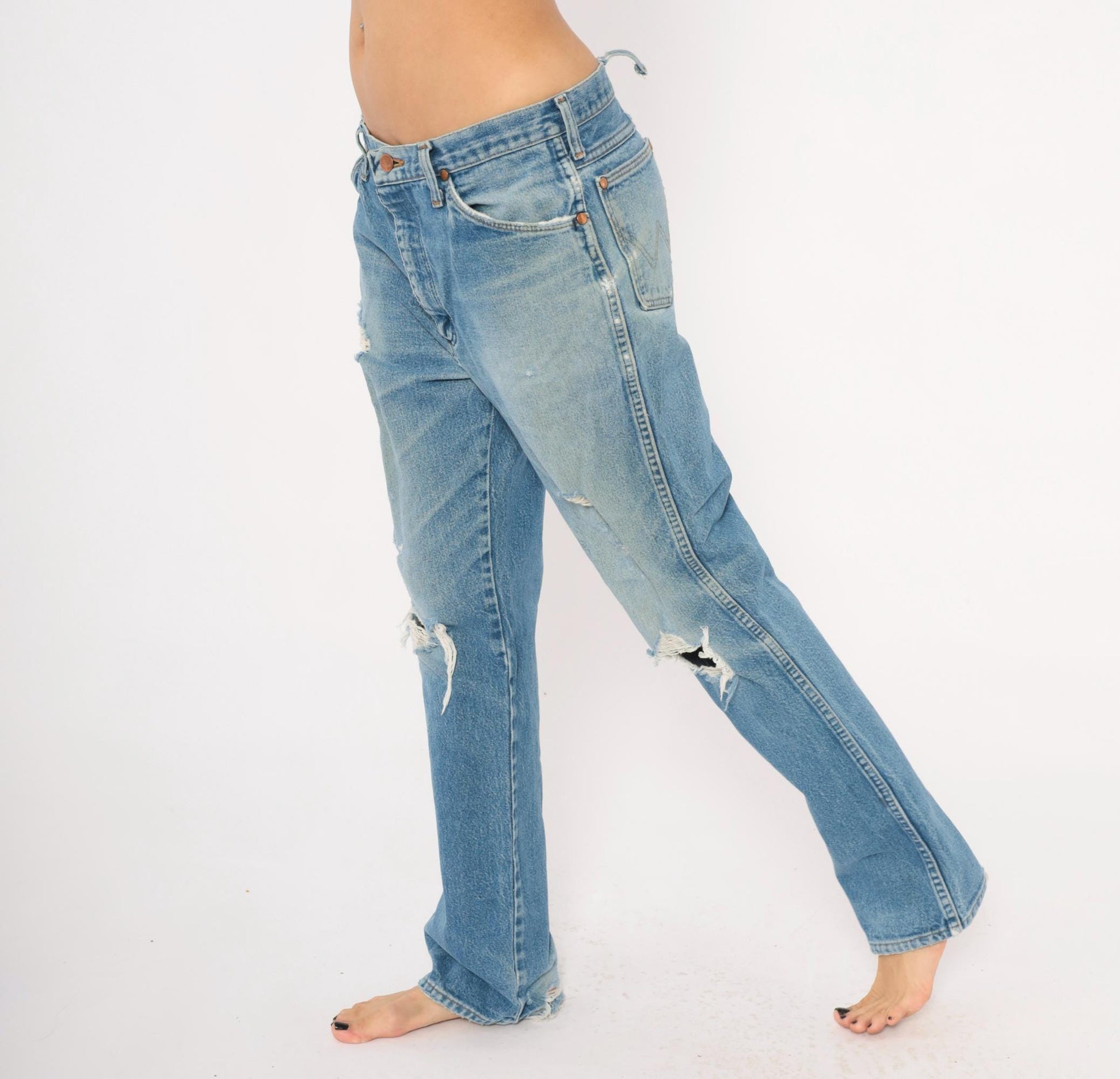90s Wrangler Jeans Light Wash Distressed Straight Leg Cotton Extra Large XL