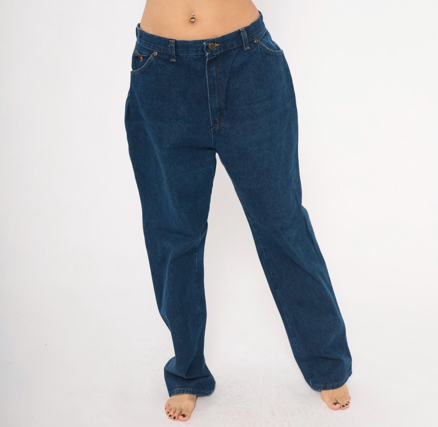 Wrangler Dark Indigo High Rise Straight Leg Jeans 80s Vintage 32x32