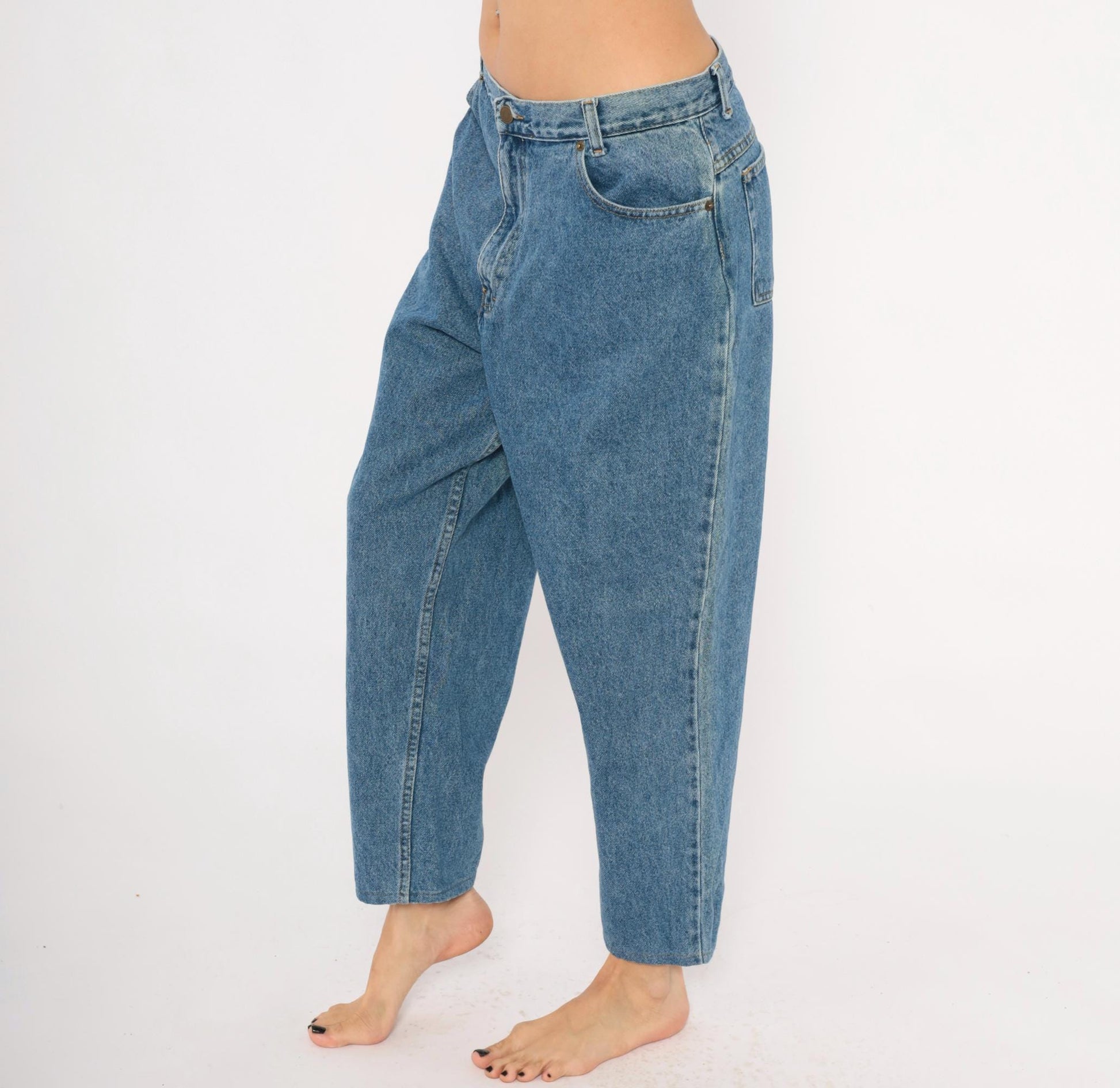 90s Fresno High Waisted Tapered Jeans Stonewash Blue Cotton 33x25