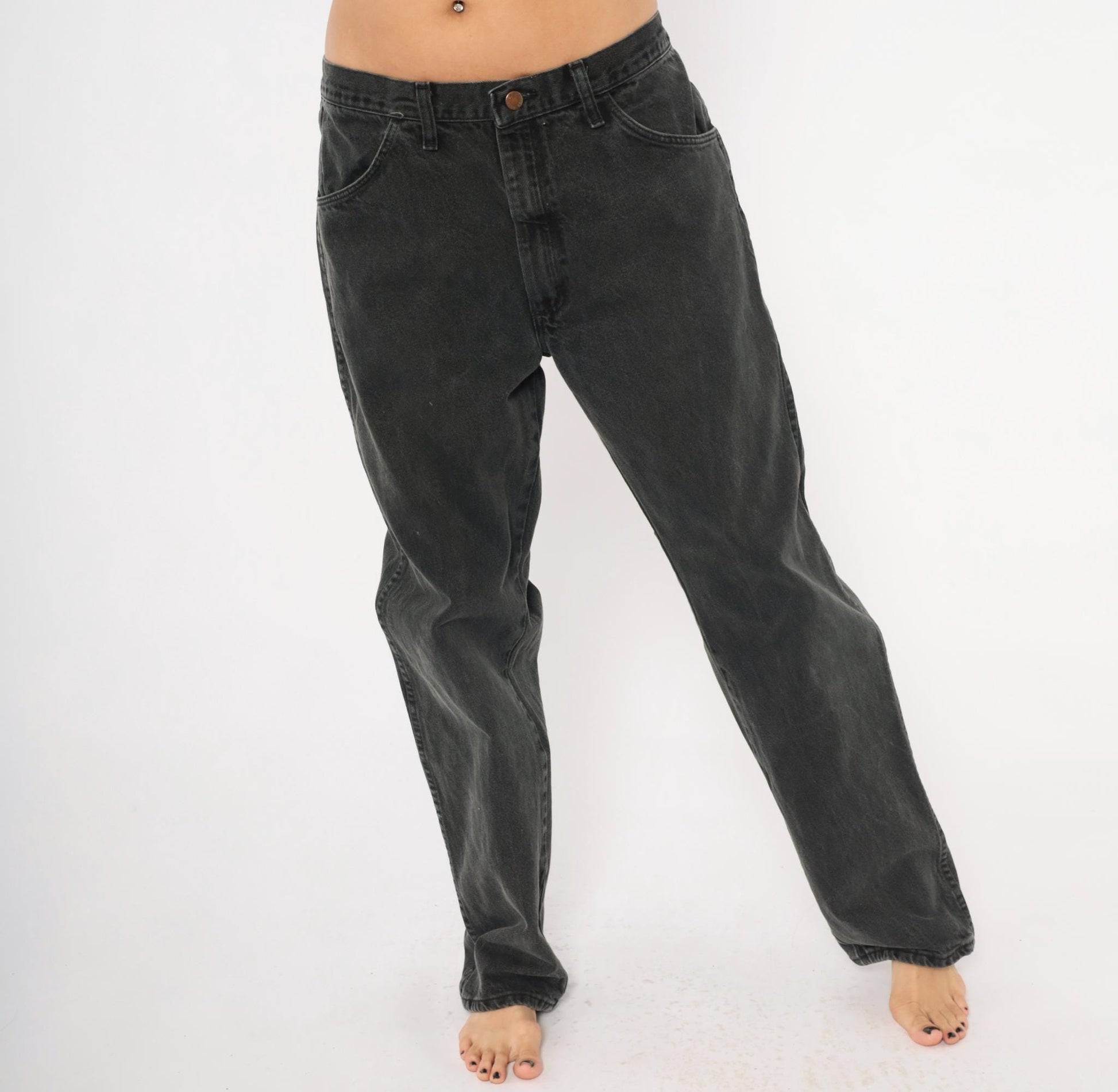 90s Rustler Faded Black High Rise Straight Leg Jeans 36x32