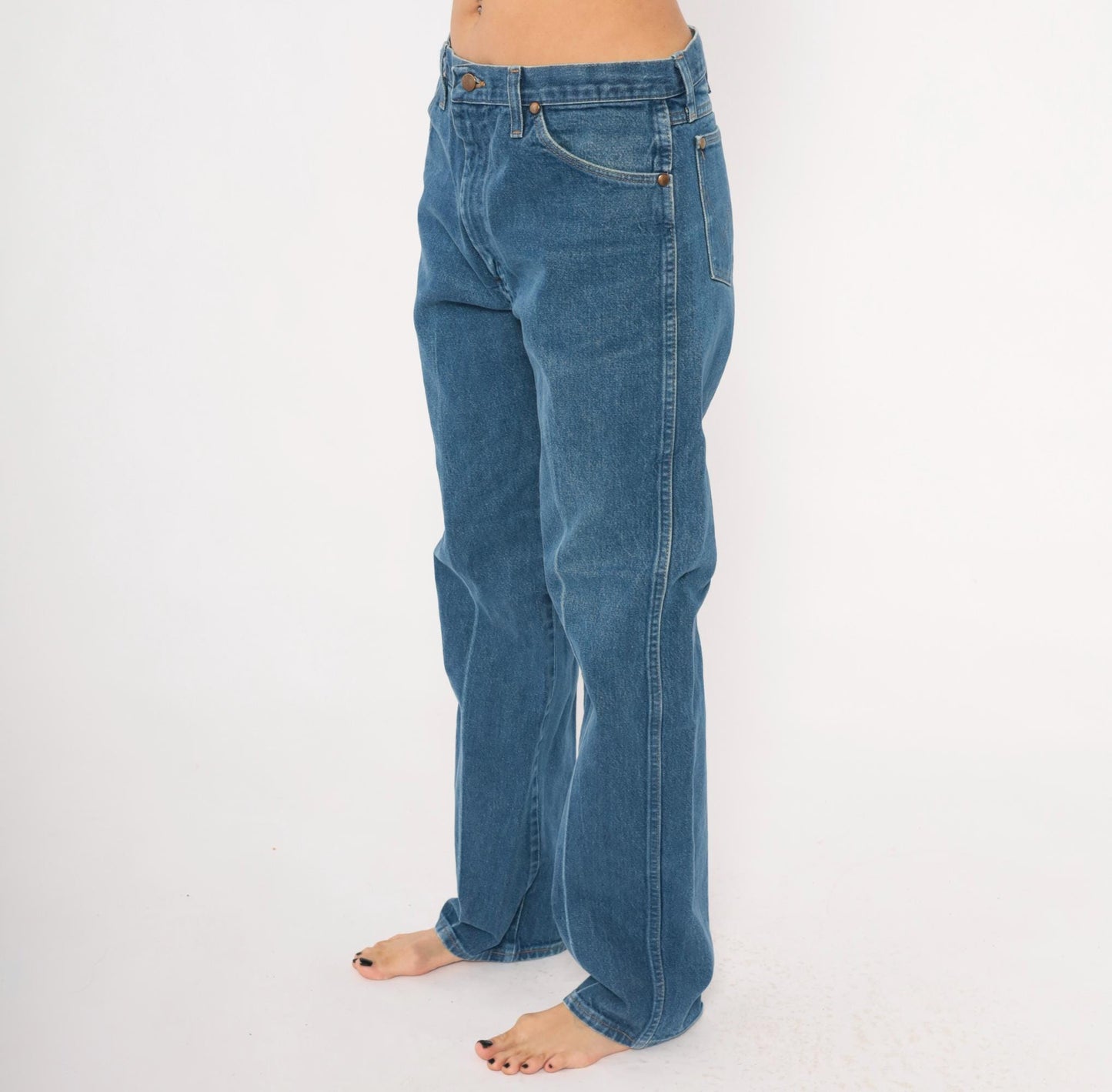 90s Wrangler Cowboy Cut Jeans Straight Leg High Rise Medium Wash 34x33