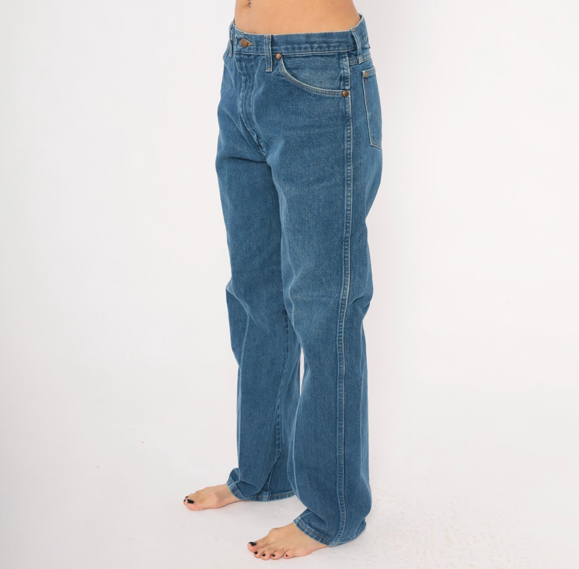 90s Wrangler Cowboy Cut Jeans Straight Leg High Rise Medium Wash 34x33