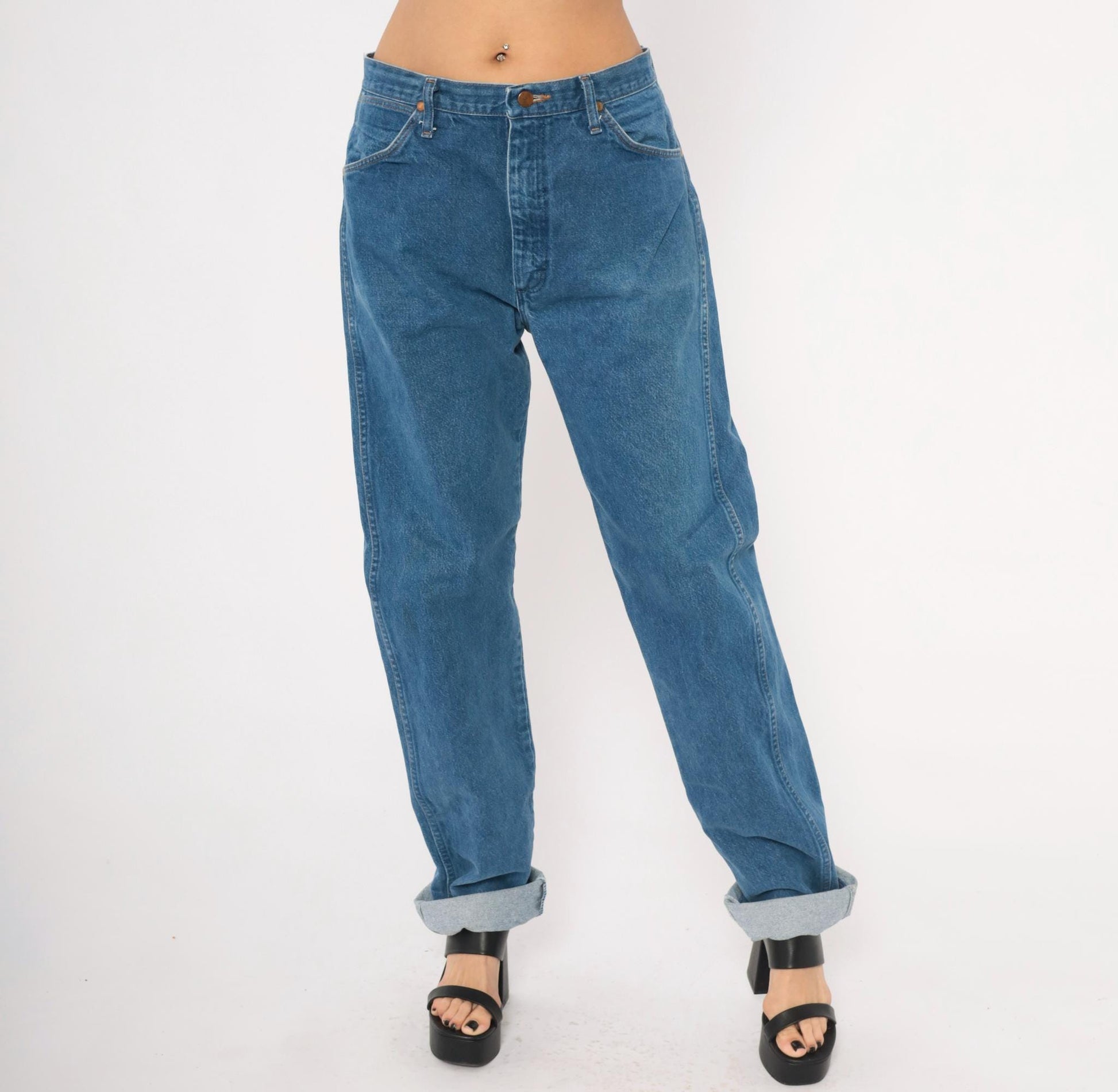 90s Wrangler Mom Jeans High Waist Straight Leg Blue Denim 35x36