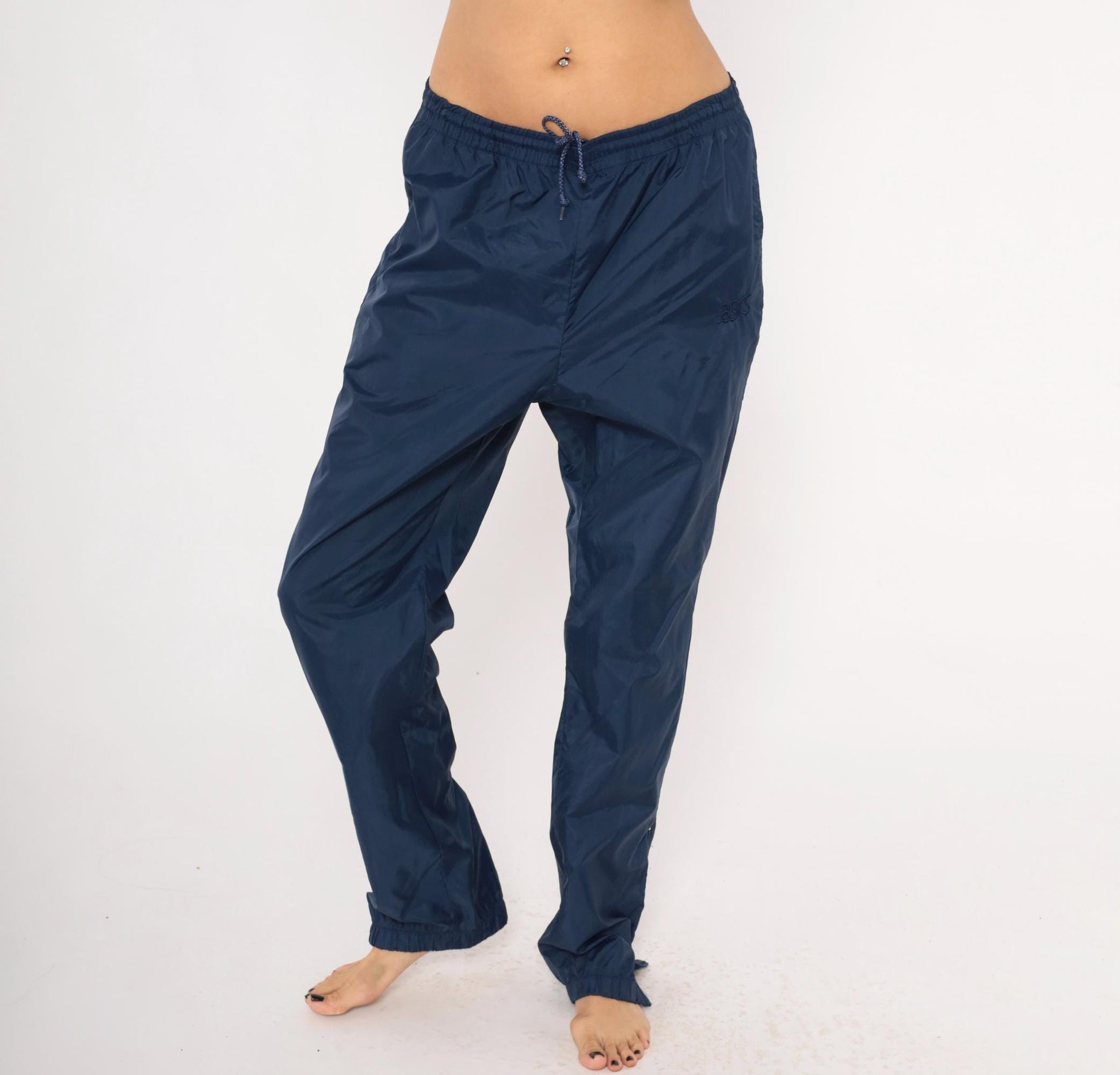 90s Asics Navy Windbreaker Track Pants Straight Leg Medium M